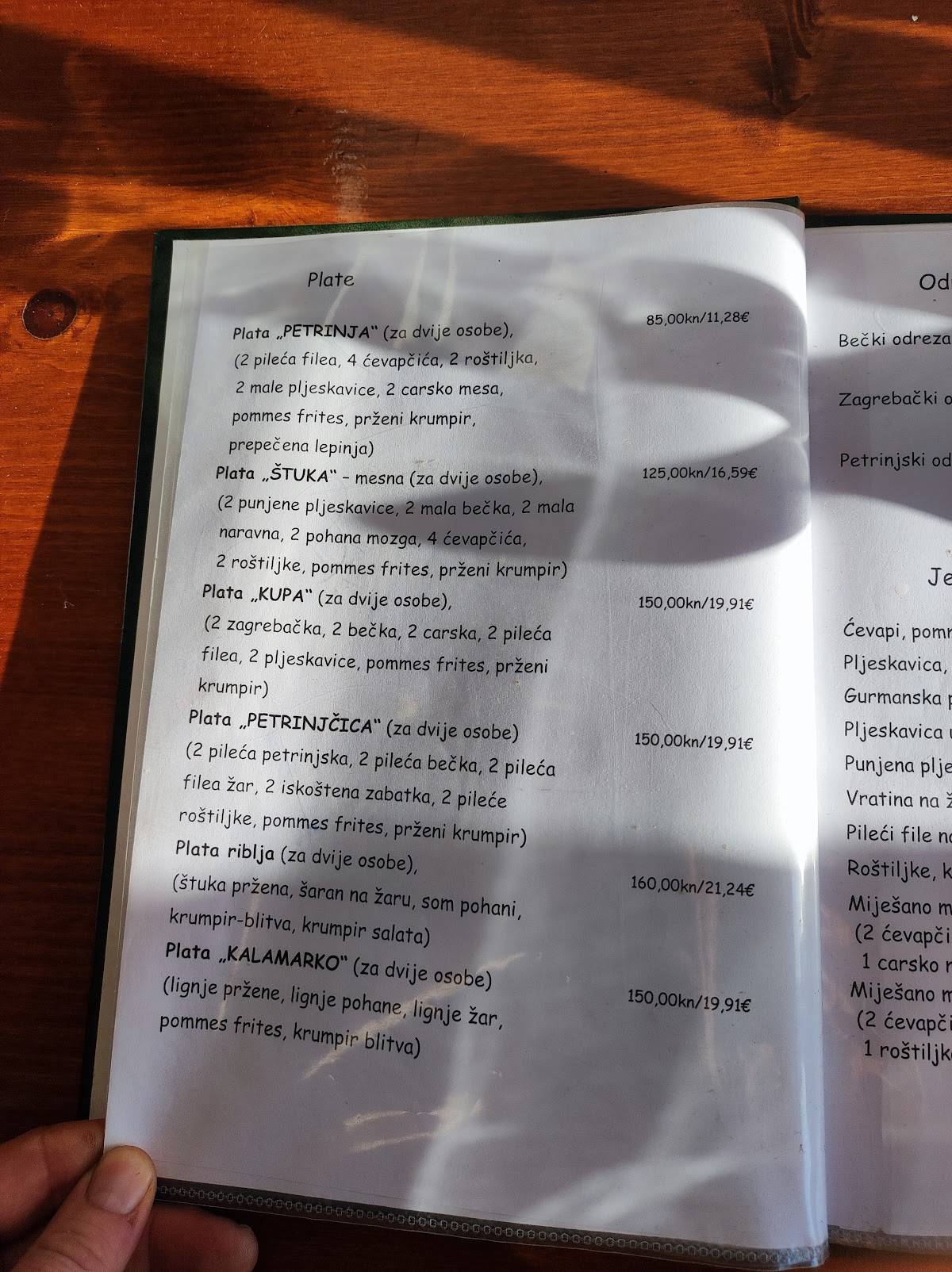 Menu di Restoran Štuka 