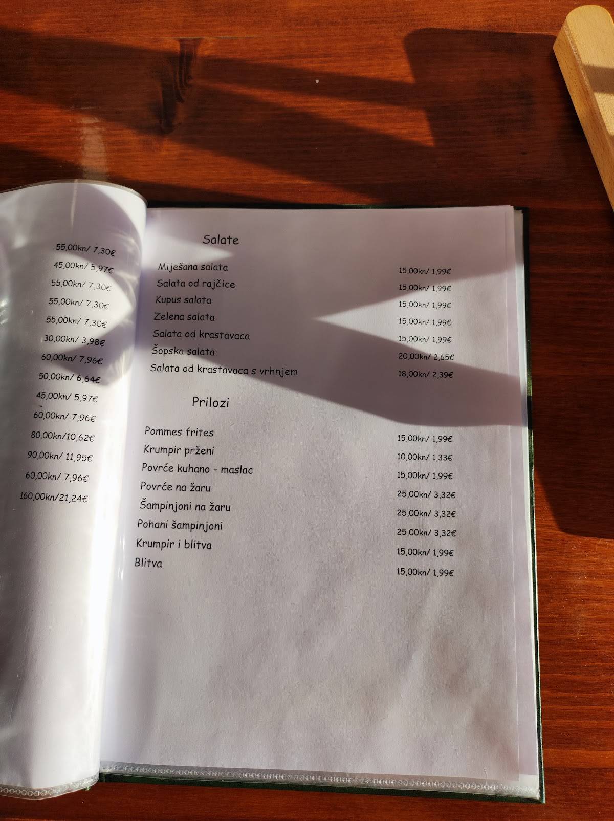 Menu di Restoran Štuka 