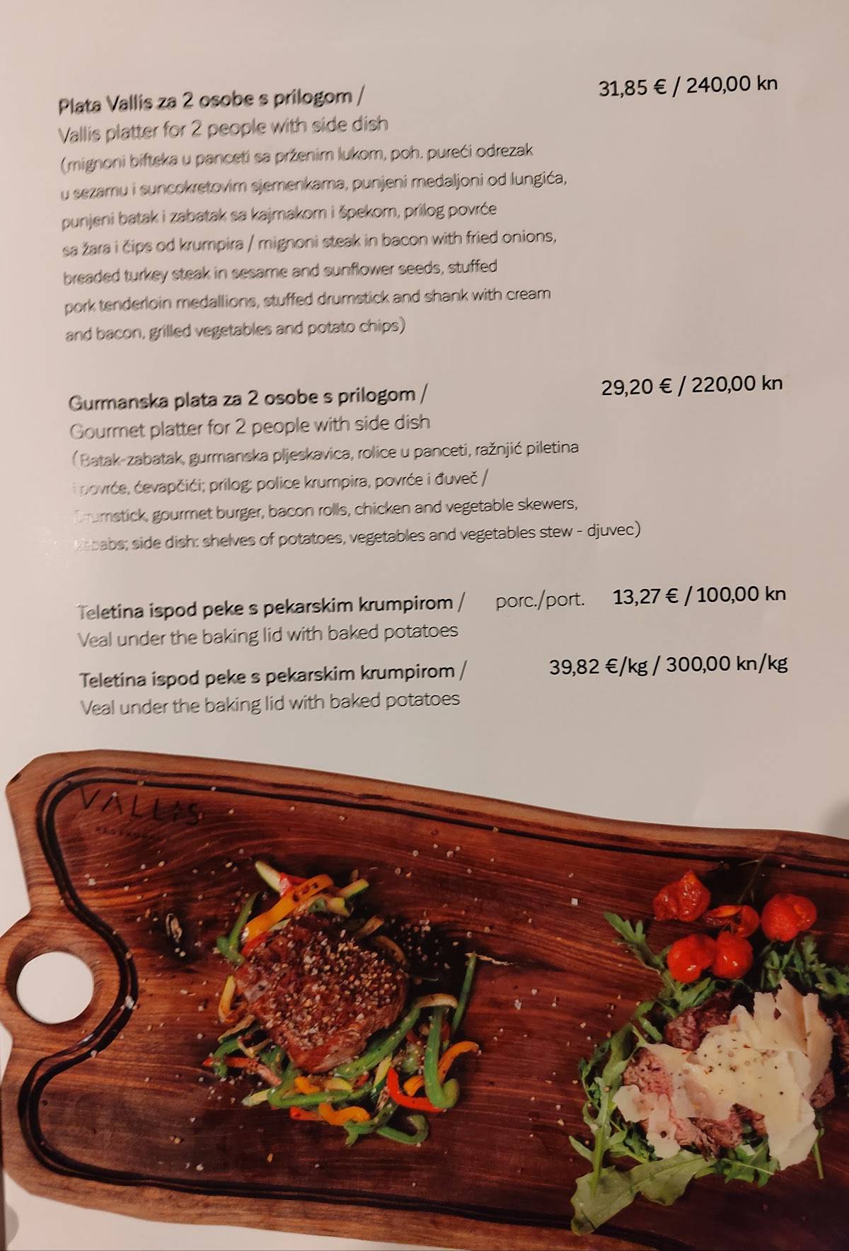 Menu di Restoran "Vallis" 
