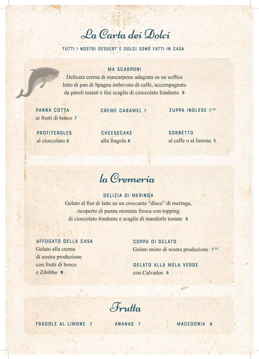 Menu di Trampolines Cucina di mare, ristoratori dal 1963 