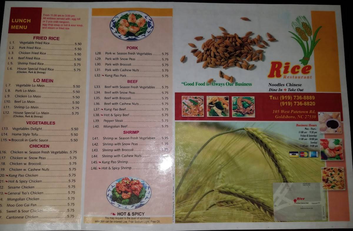 Menu at Rice & Noodles Chinese Restaurant, Goldsboro