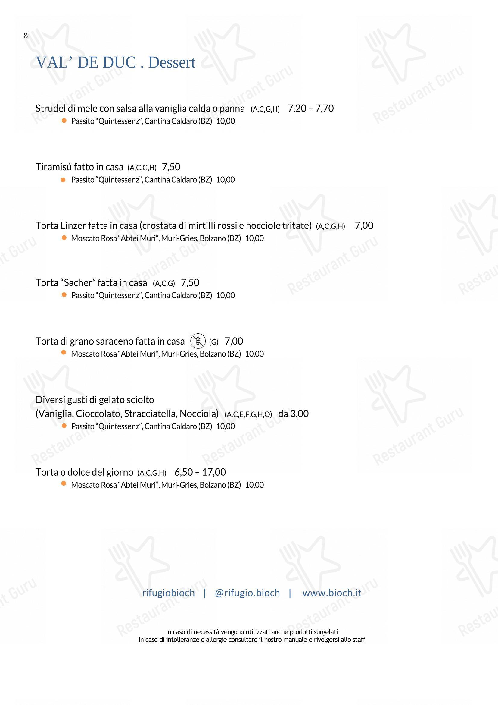 Menu di Rifugio Ütia Bioch - Menu