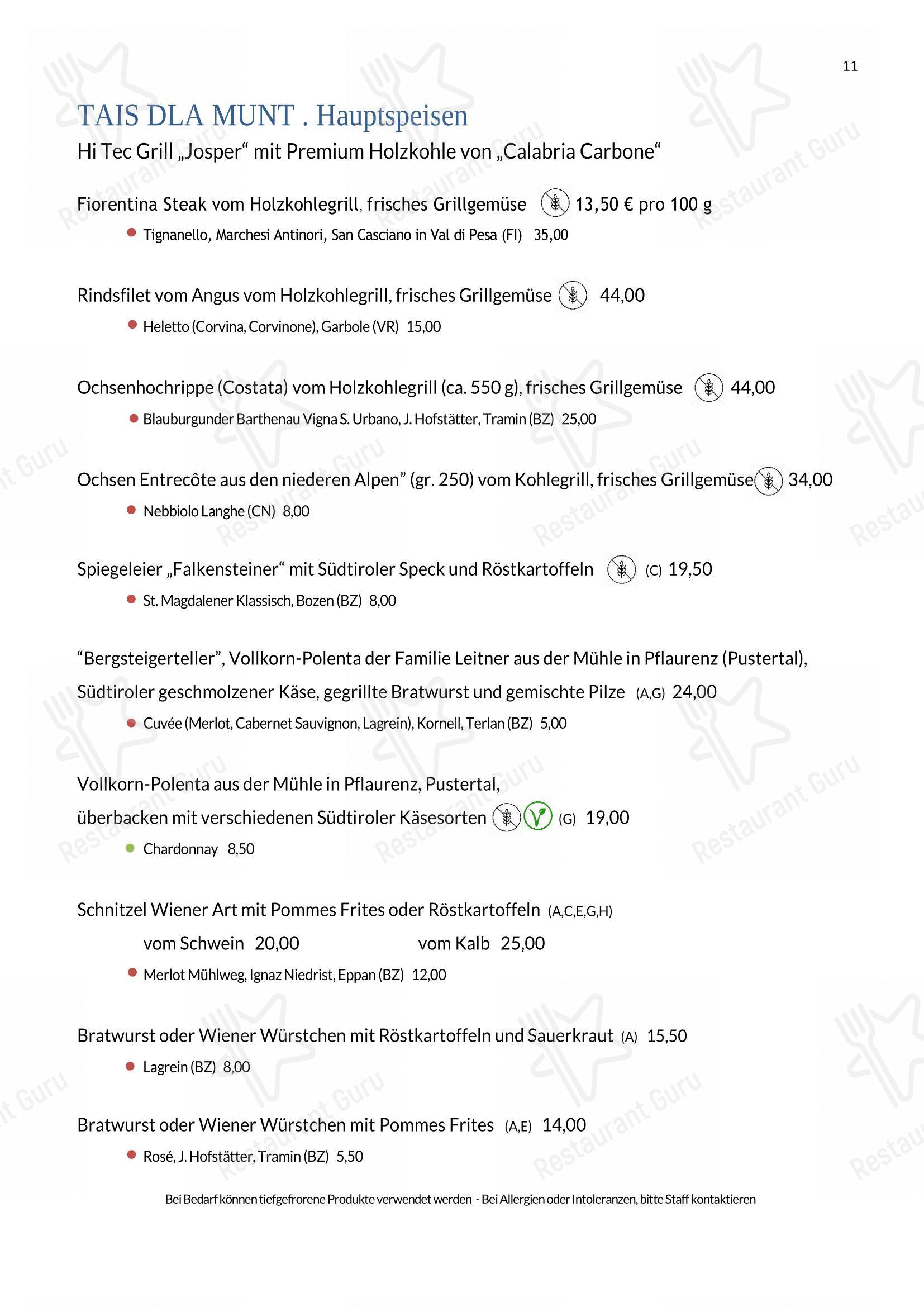 Menu per Rifugio Ütia Bioch in San Cassiano