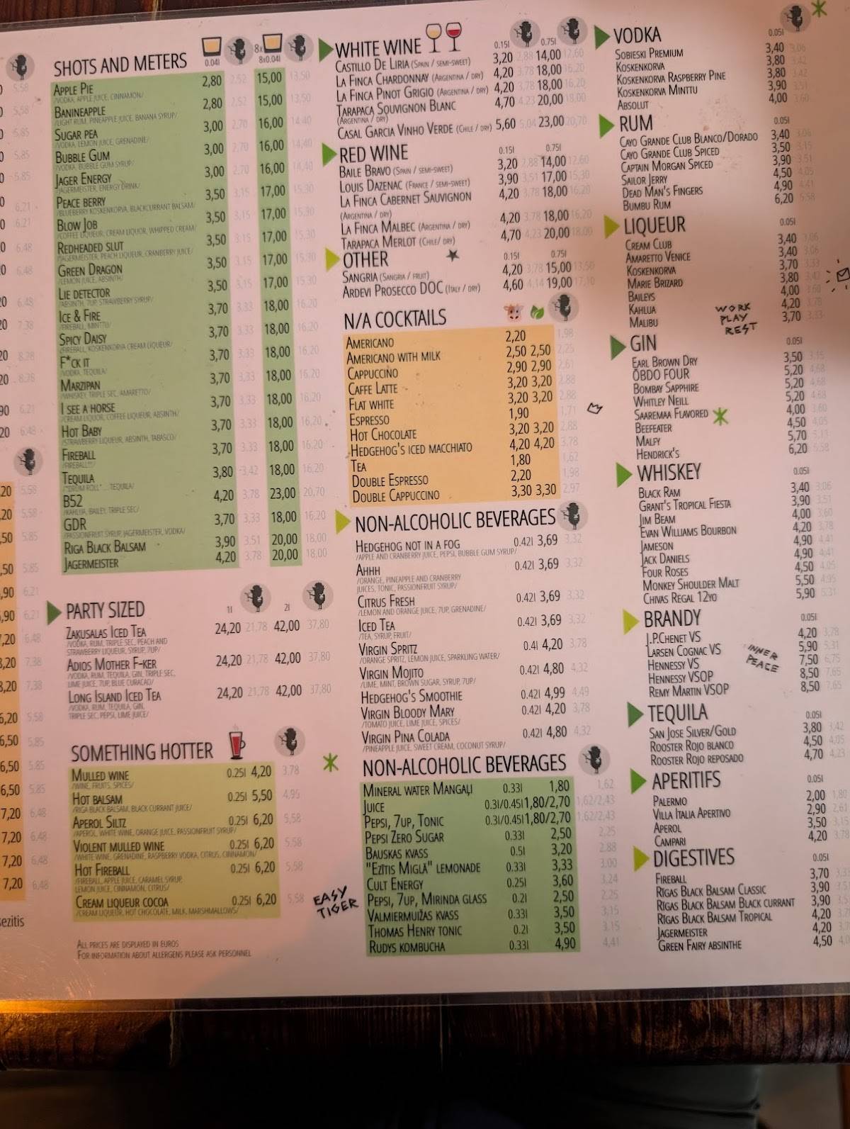 Menu de Tērbatas Ezītis miglā