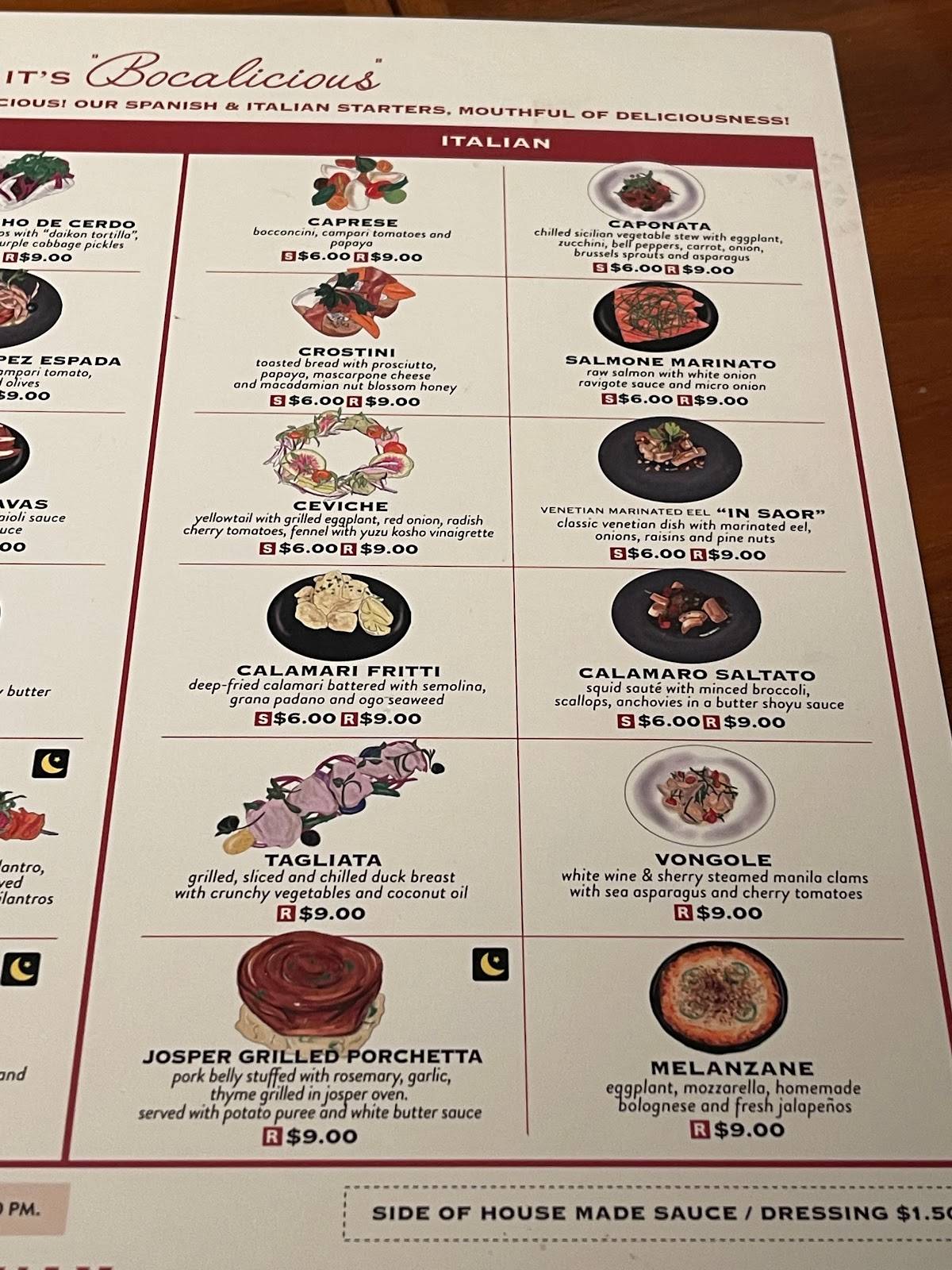 Menu at Rigo Spanish Italian restaurant, Honolulu