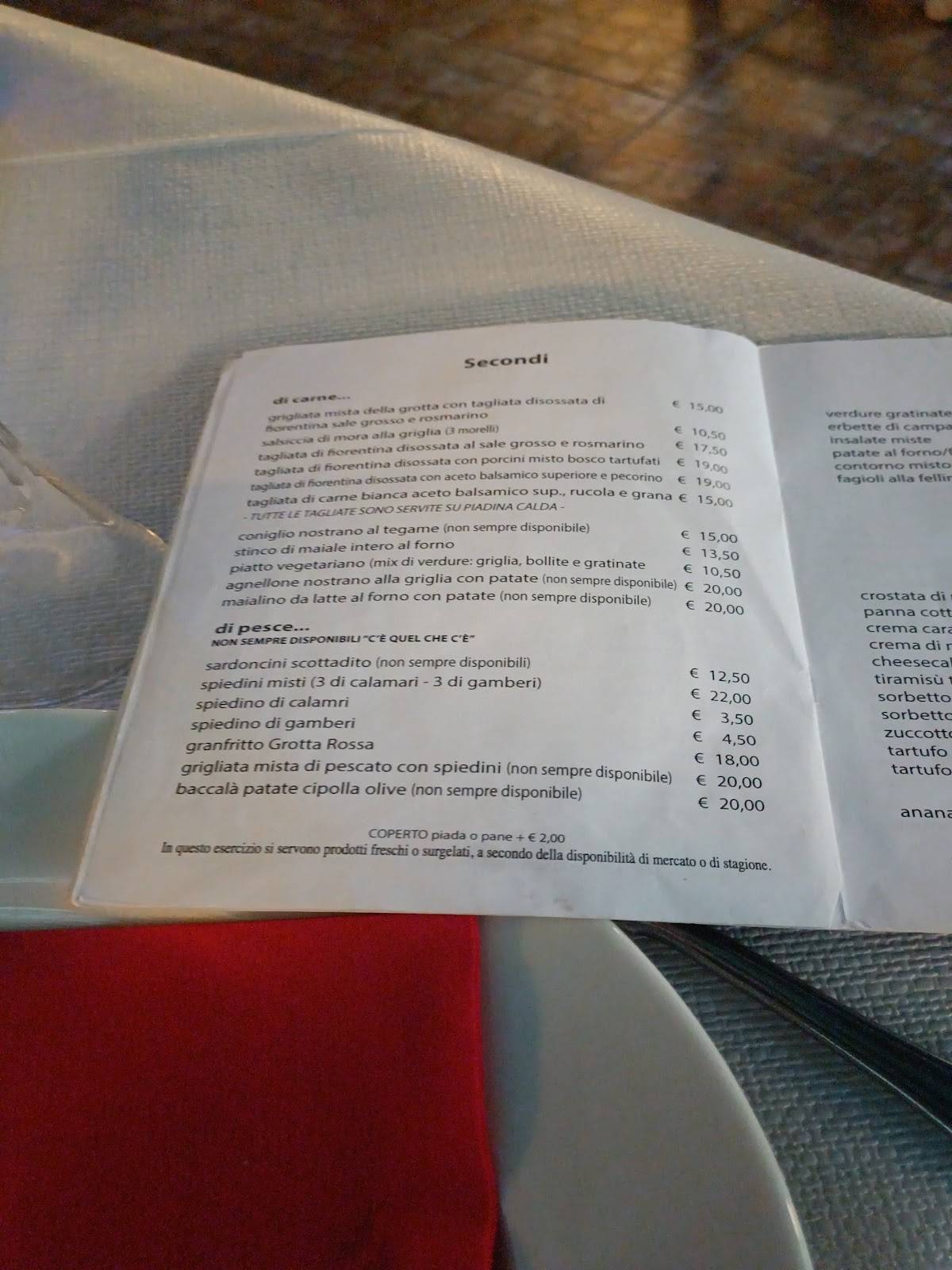 Menu di Osteria Grotta Rossa 