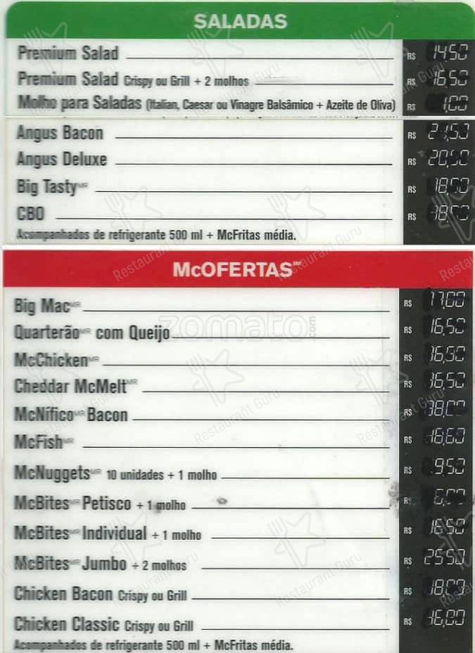 McDonald's cardápio