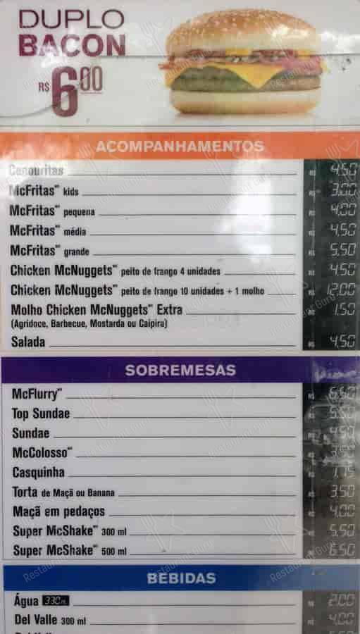 McDonald's cardápio