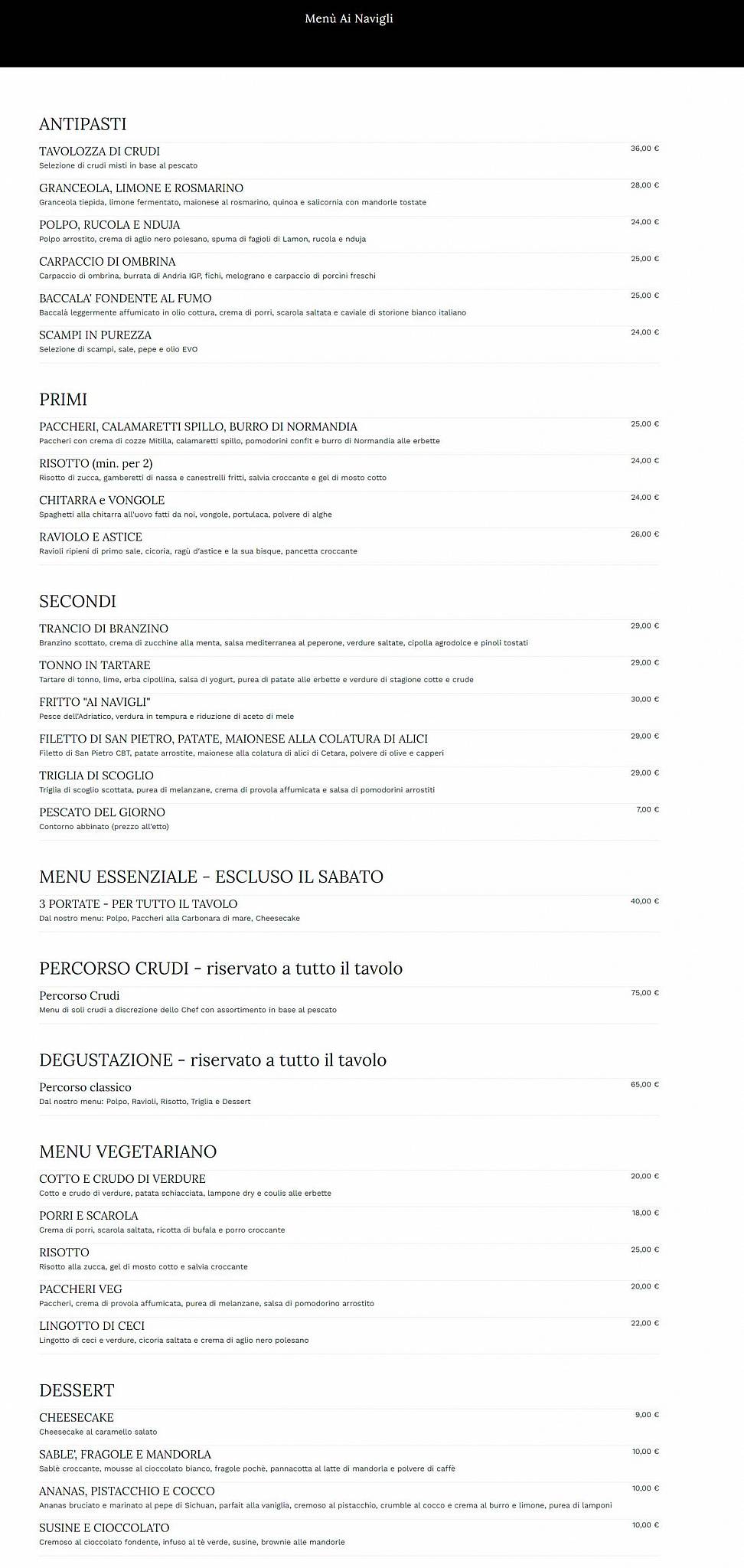 Menu di Ai Navigli | Ristorante con specialità pesce 