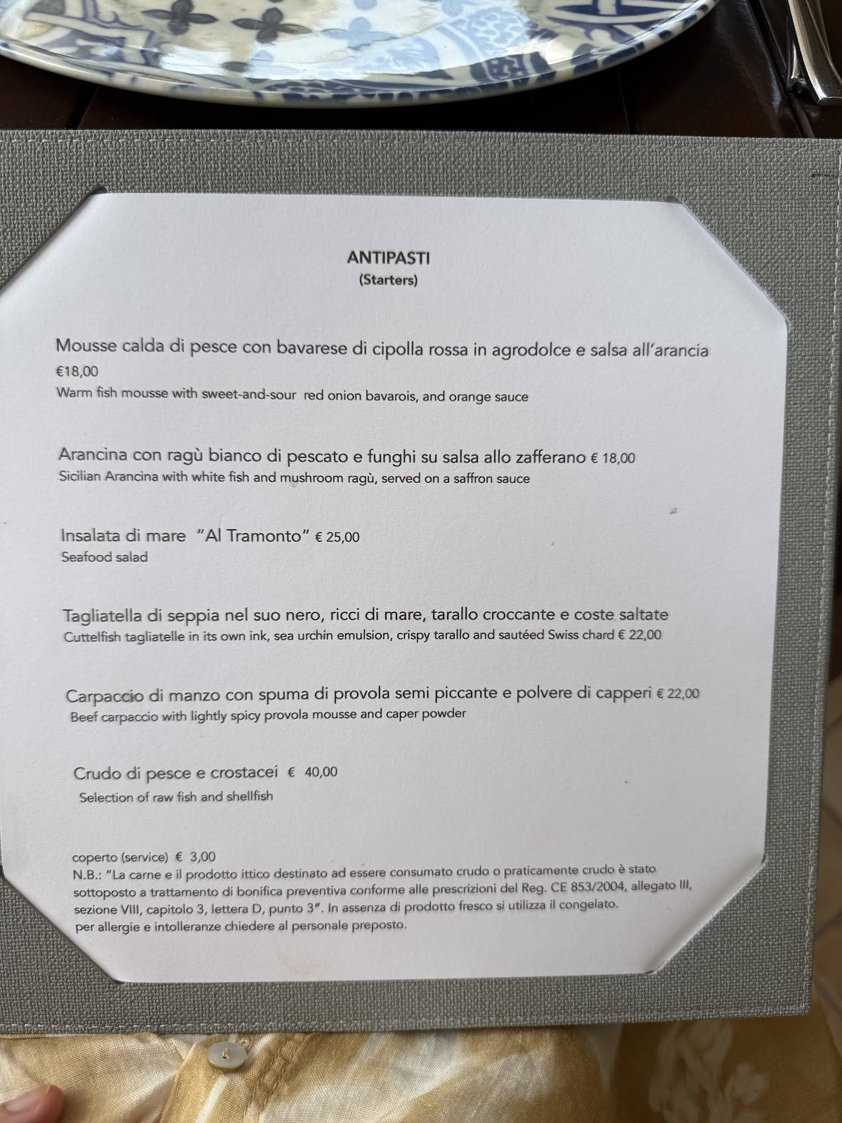 Menu di Ristorante Al Tramonto Pantelleria 