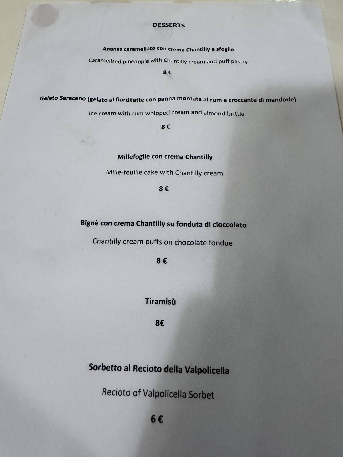 Menu di Ristorante Scamperle Alla Rosa 