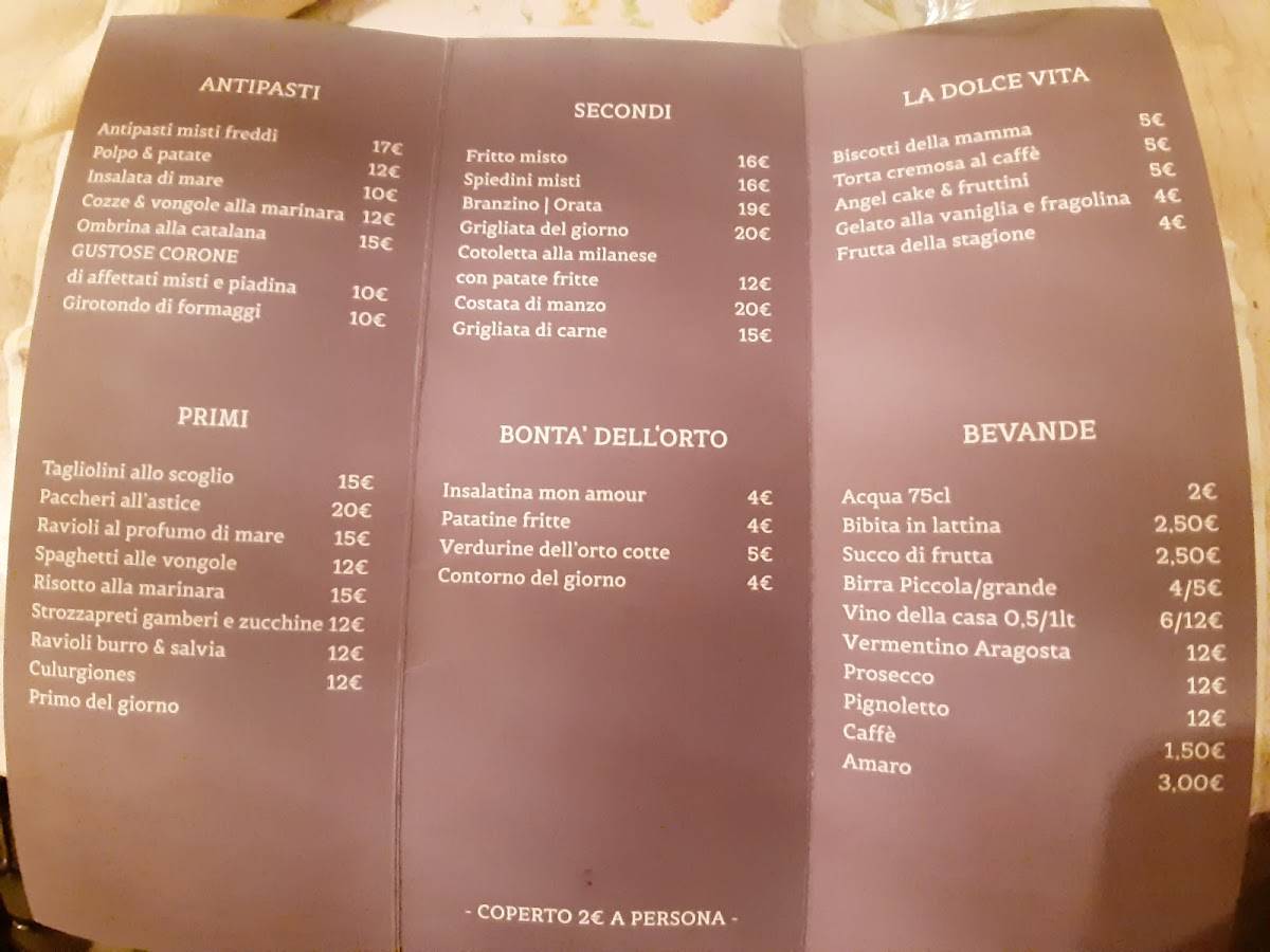 Menu di Ristorante Bianca Scogliera 