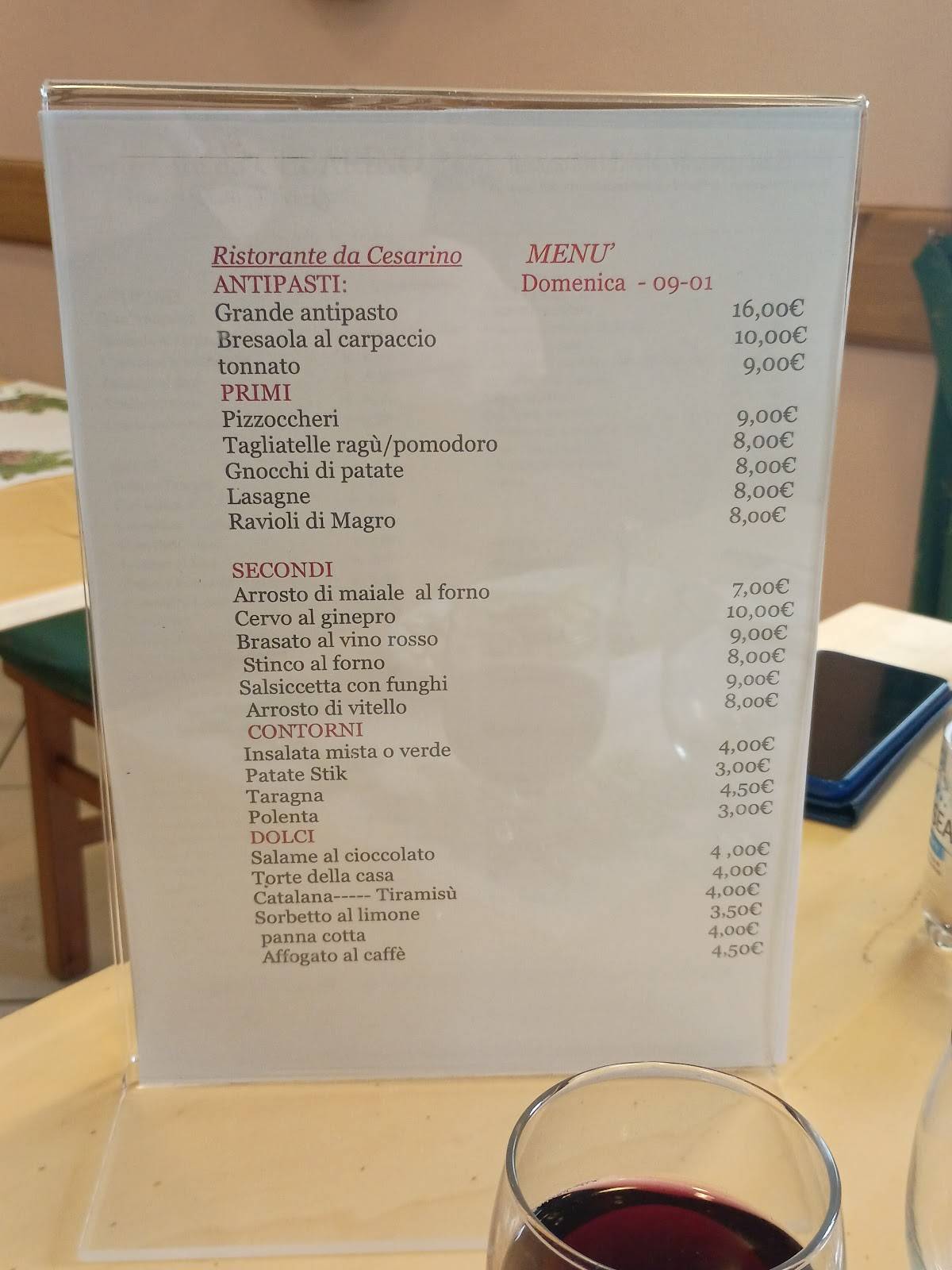Menu di Ristorante Da Cesarino - Cassina Valsassina 