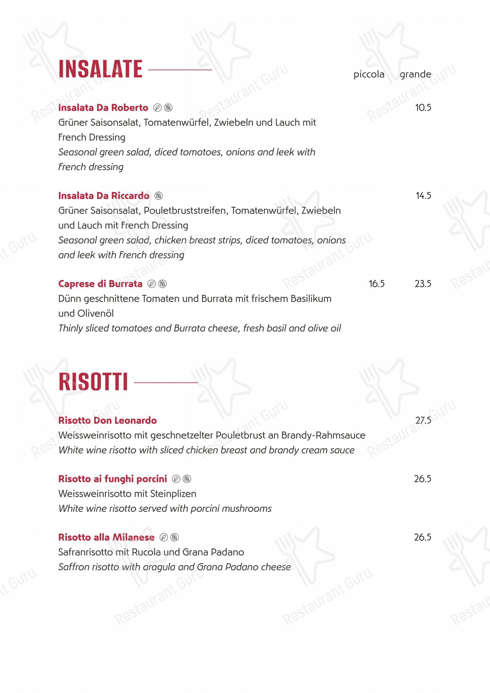 Основное меню per Ristorante Da Roberto in Basilea