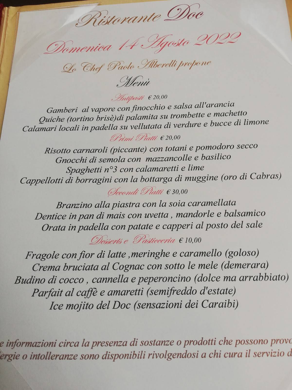 Menu di Ristorante Doc 