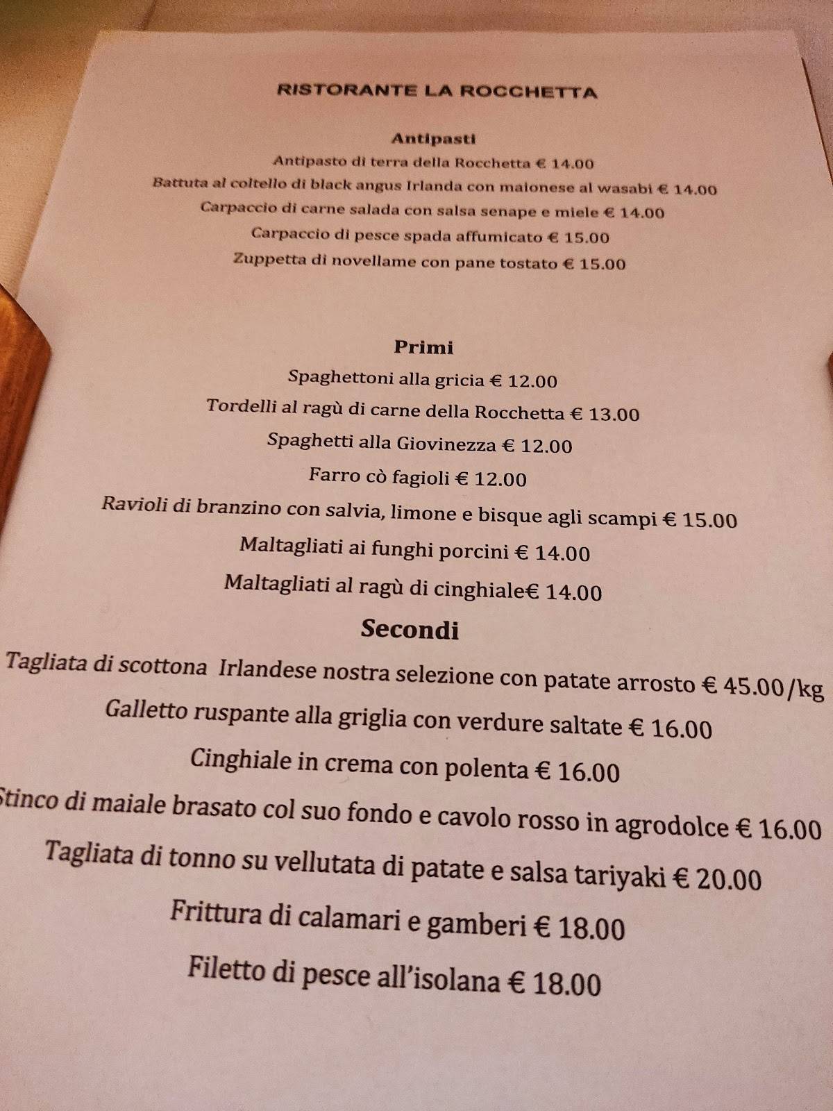 Menu di Ristorante Enoteca La Rocchetta 