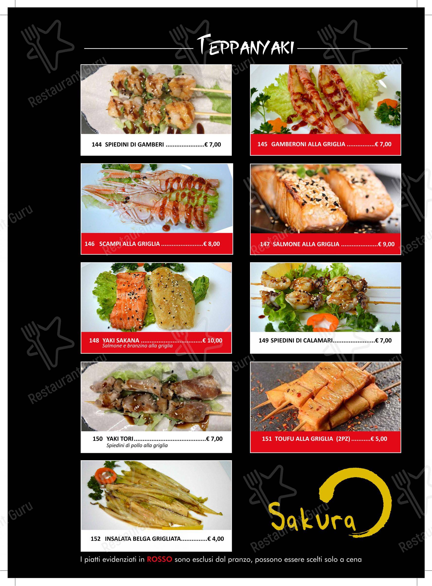 Menu per Ristorante Giapponese Sakura in Arezzo