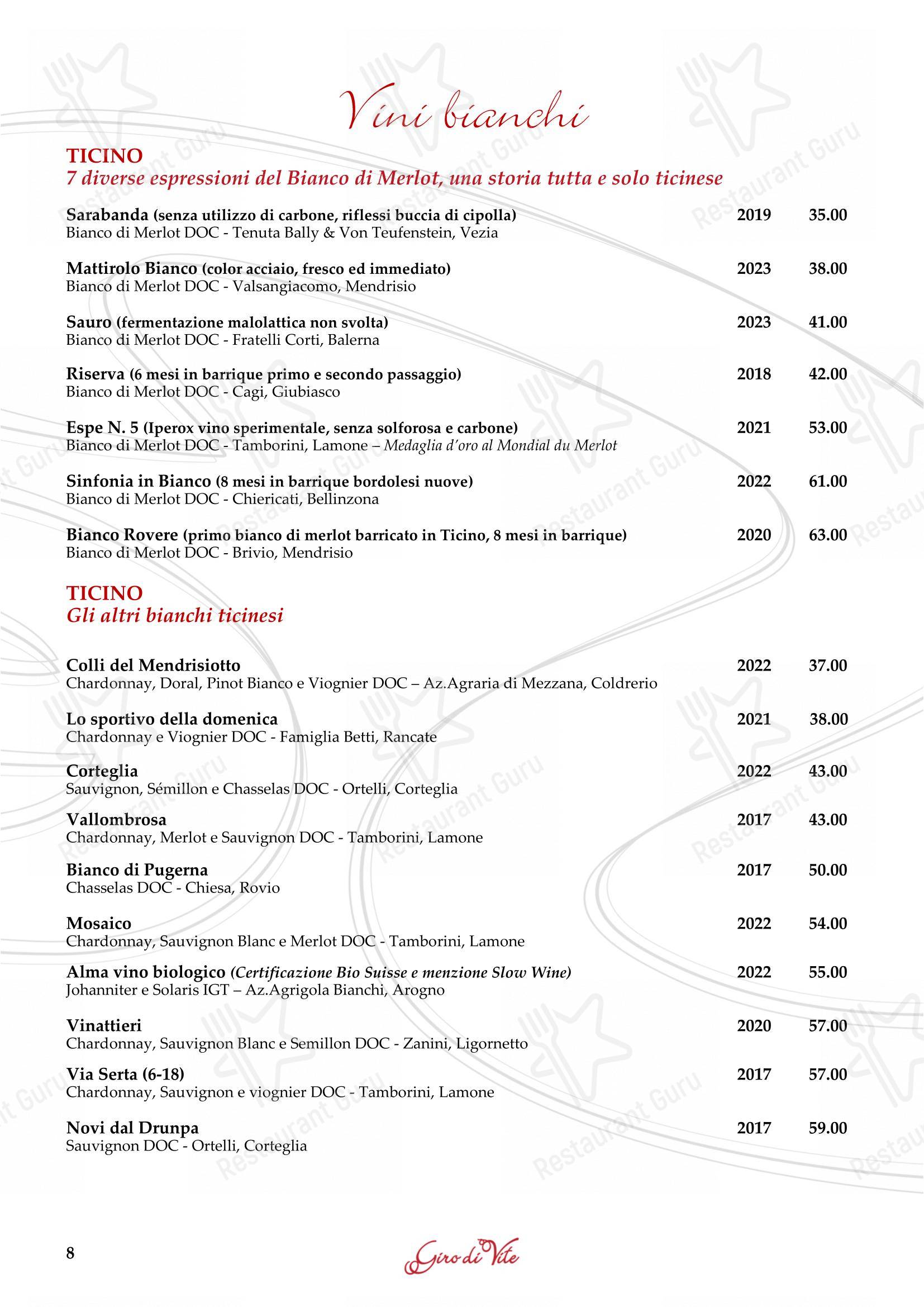 Ristorante Grotto Serta in Lamone - Основное меню