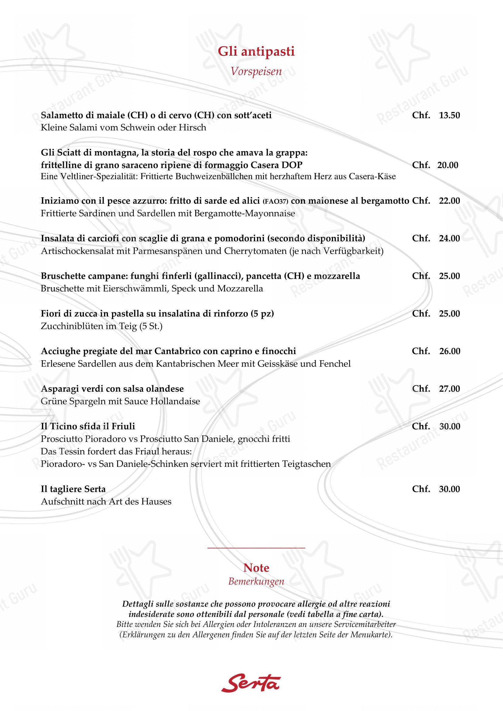 Menu bar per Ristorante Grotto Serta in Lamone