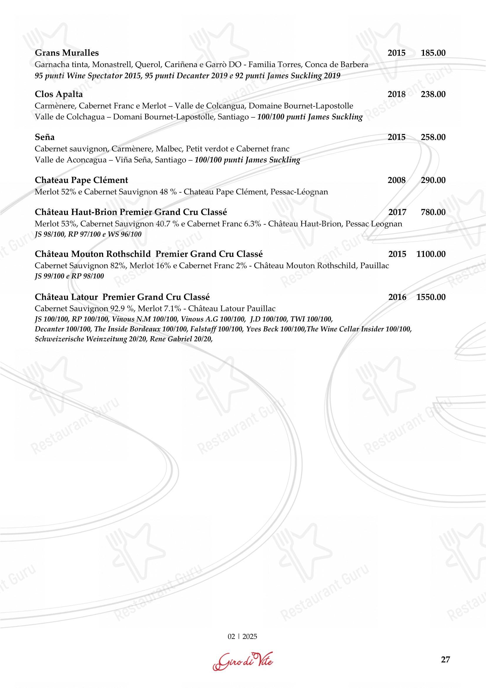 Menu di Ristorante Grotto Serta - Основное меню