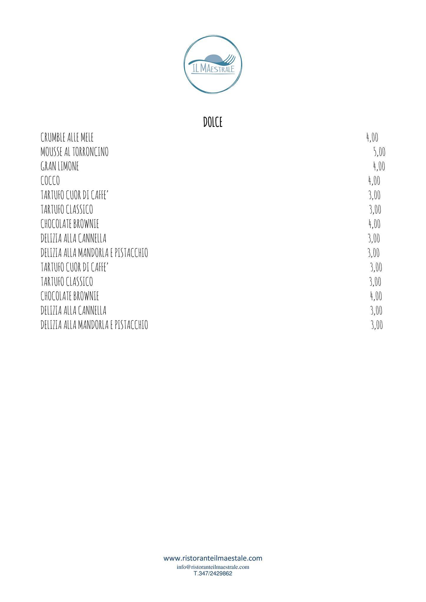 Menu di Ristorante Il Maestrale 