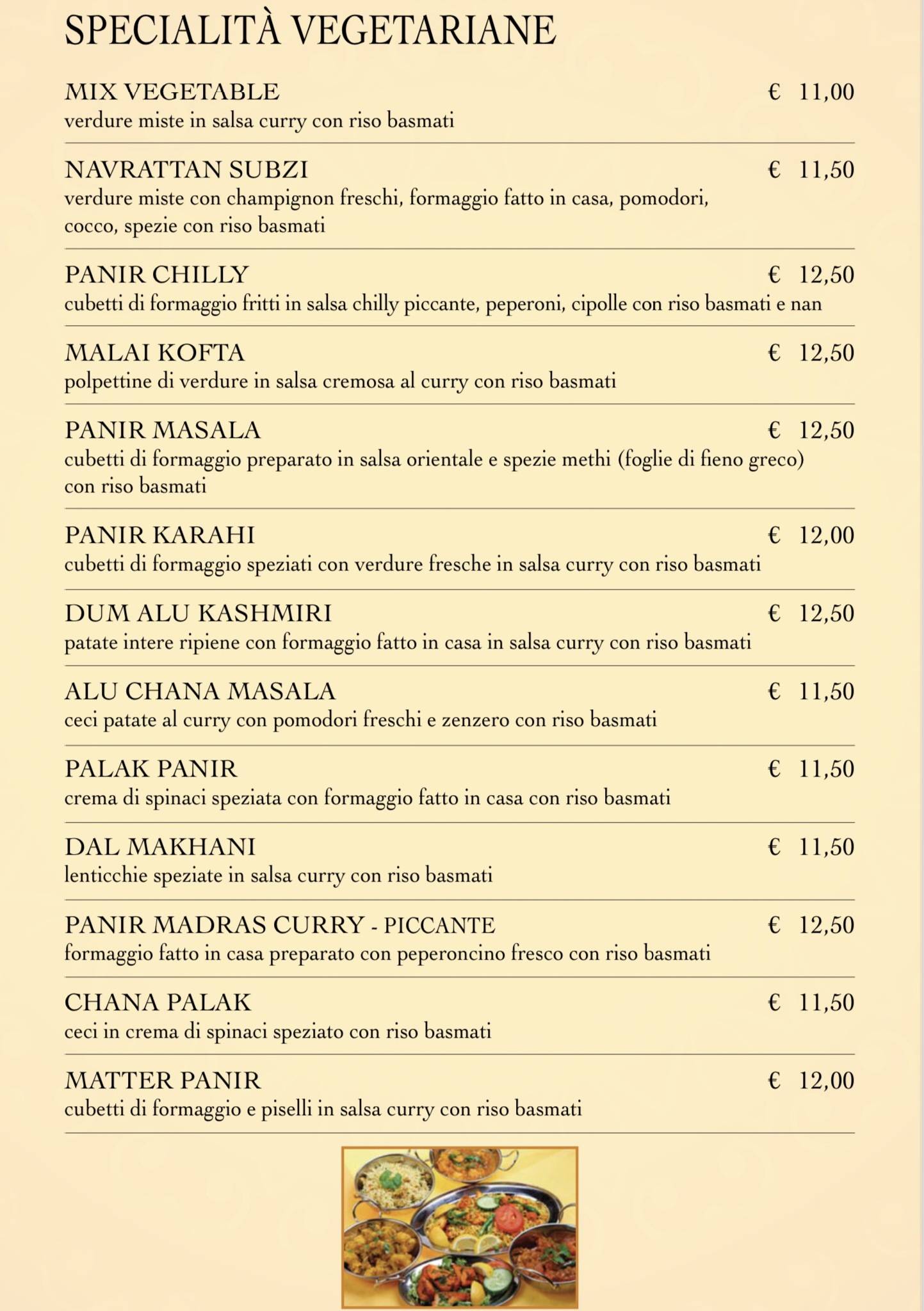 Menu di Ristorante Indiano e Pizzeria Tre Ponti 
