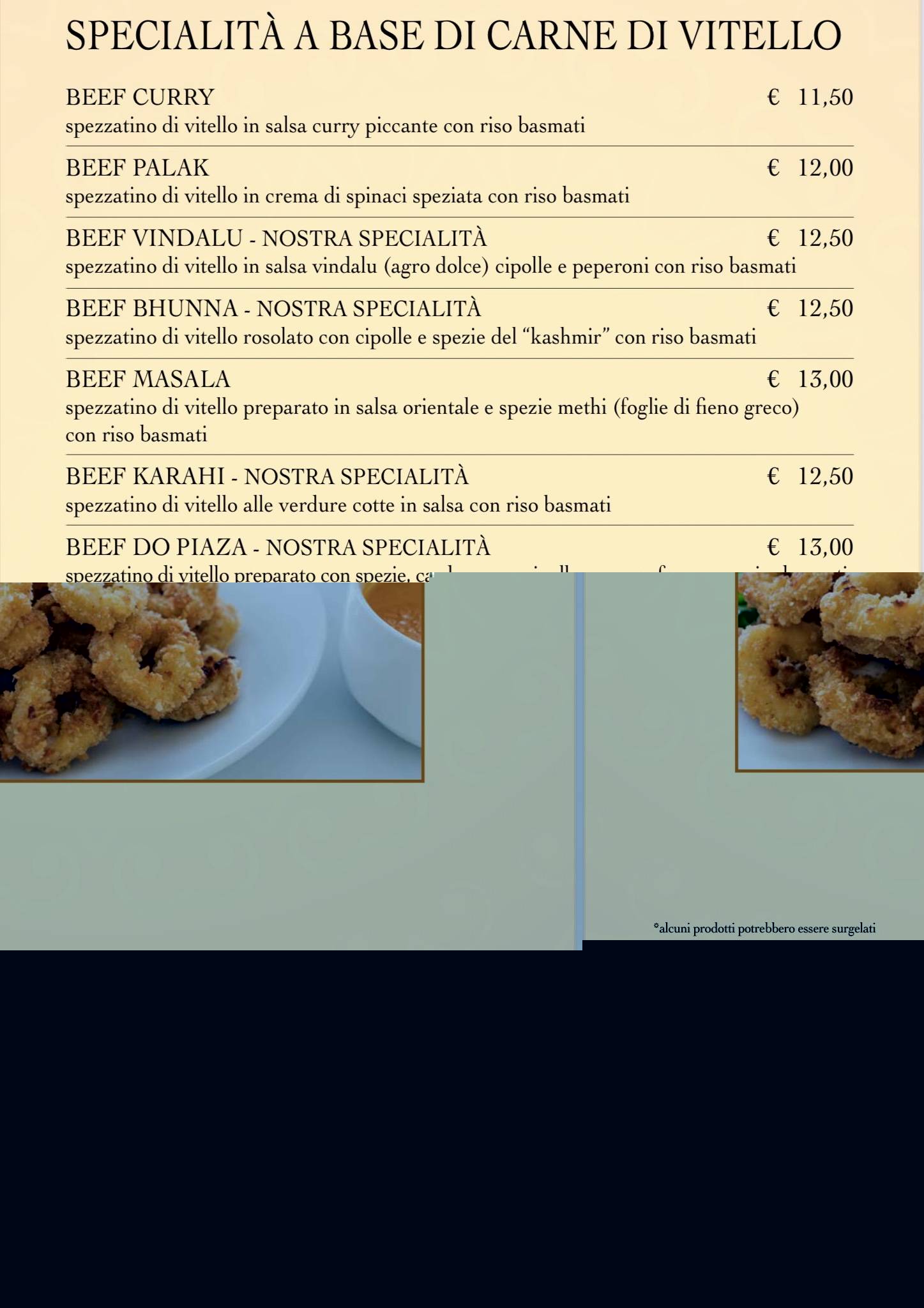 Menu di Ristorante Indiano e Pizzeria Tre Ponti 