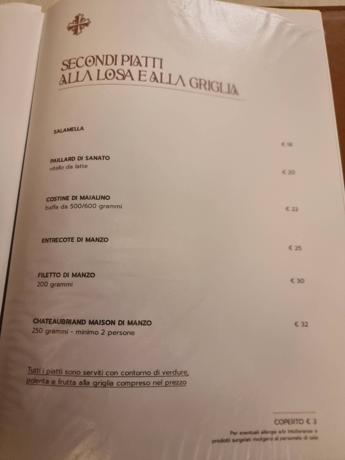 Menu de Ristorante La Croix Blanche