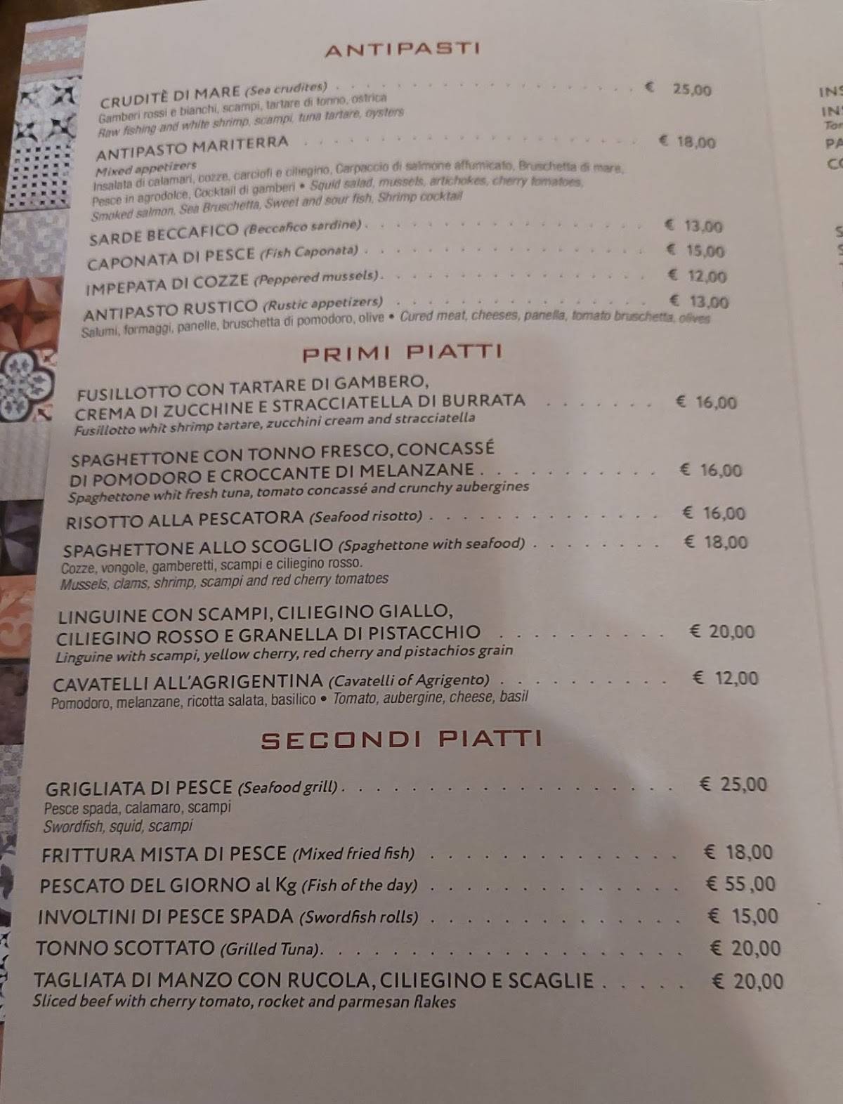 Menu di Ristorante Mariterra 