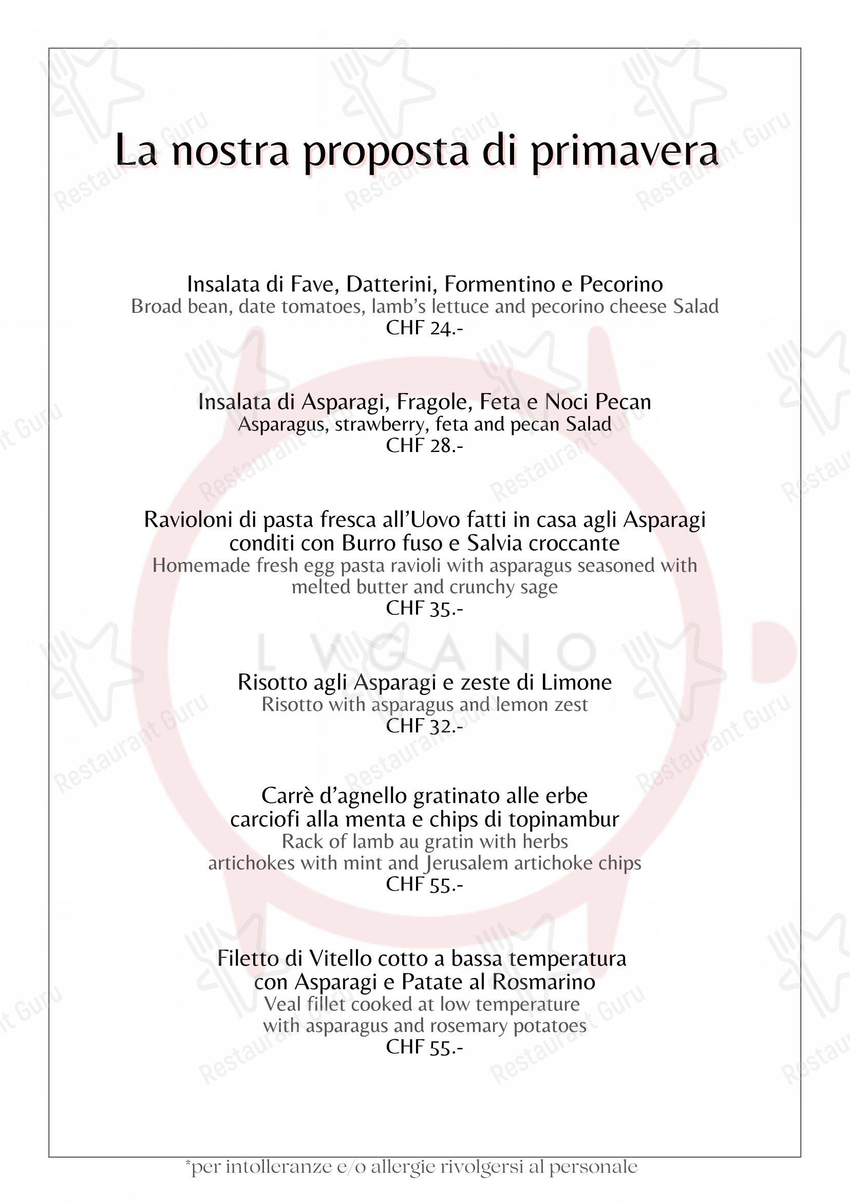 Основное меню per Ristorante Orologio in Lugano