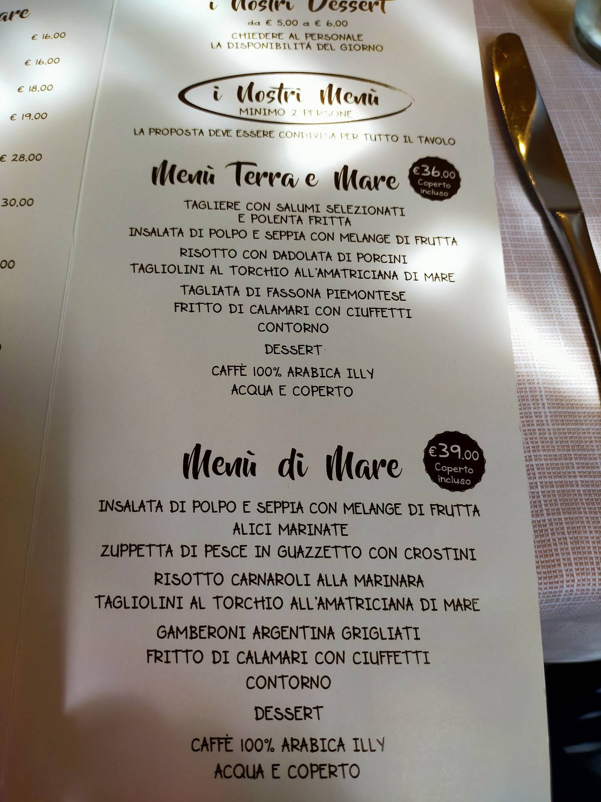 Menu di Ristorante Palazzo Folcieri 