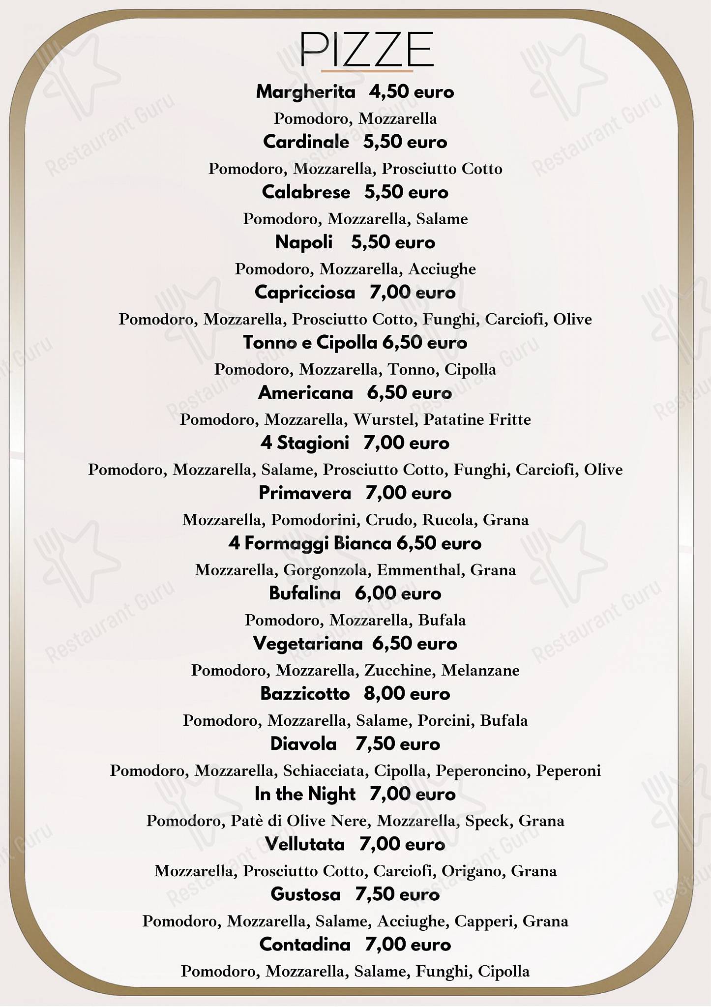 Menu di Ristorante Pizzeria Bella Rogliano 