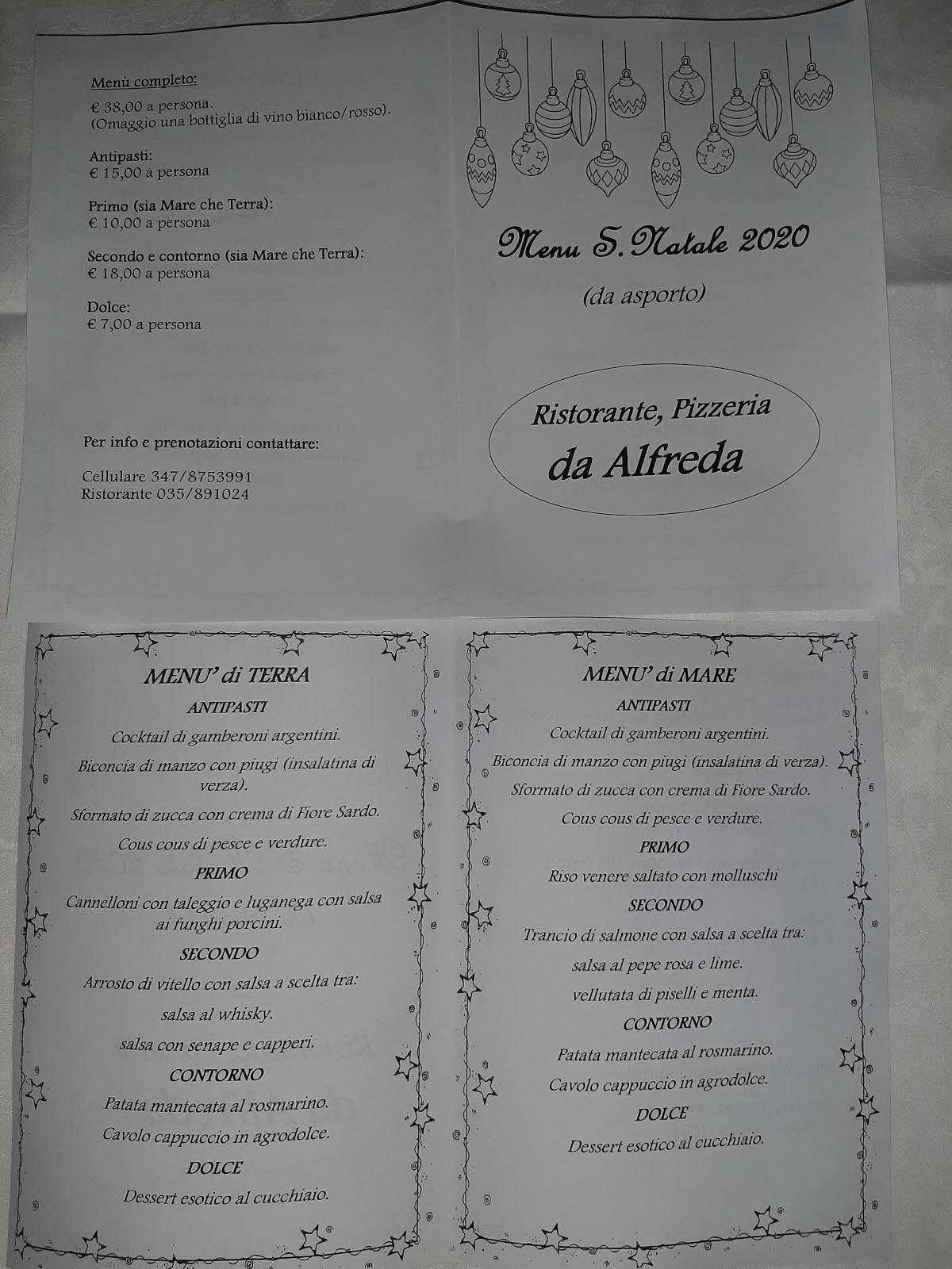 Menu di Ristorante - Pizzeria da Alfreda 