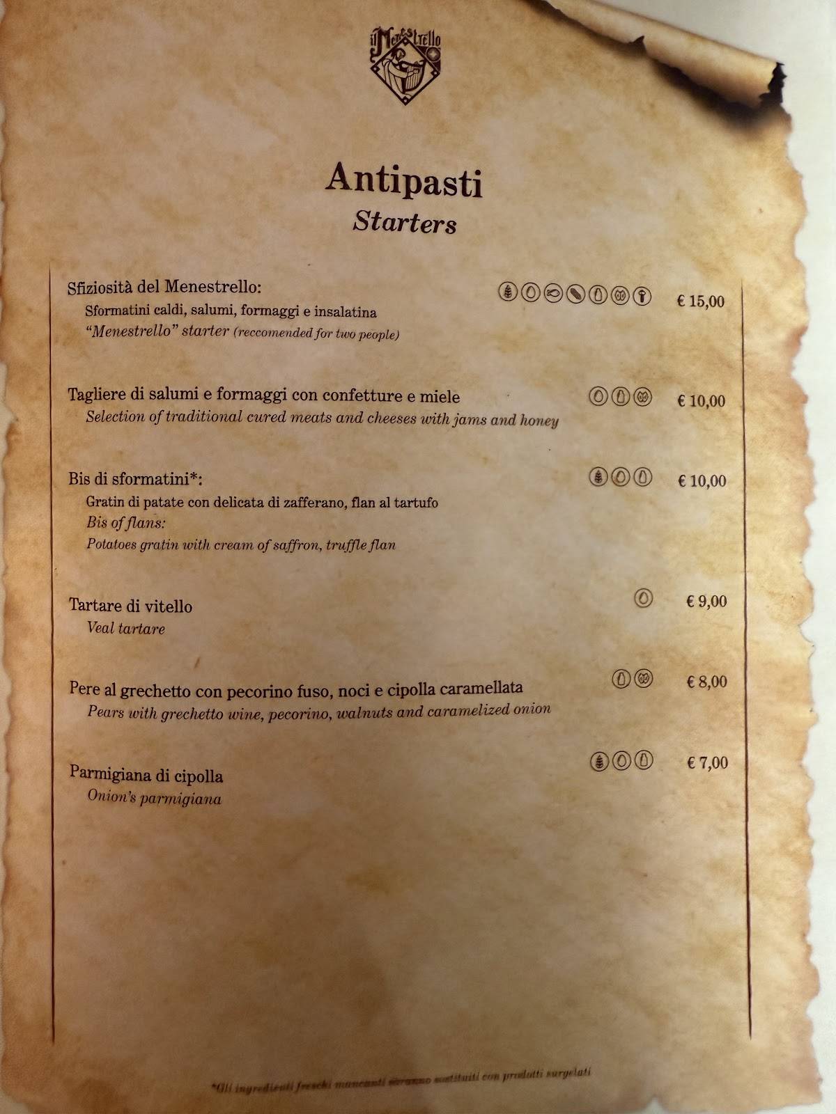 Menu di Ristorante Pizzeria Il Menestrello 