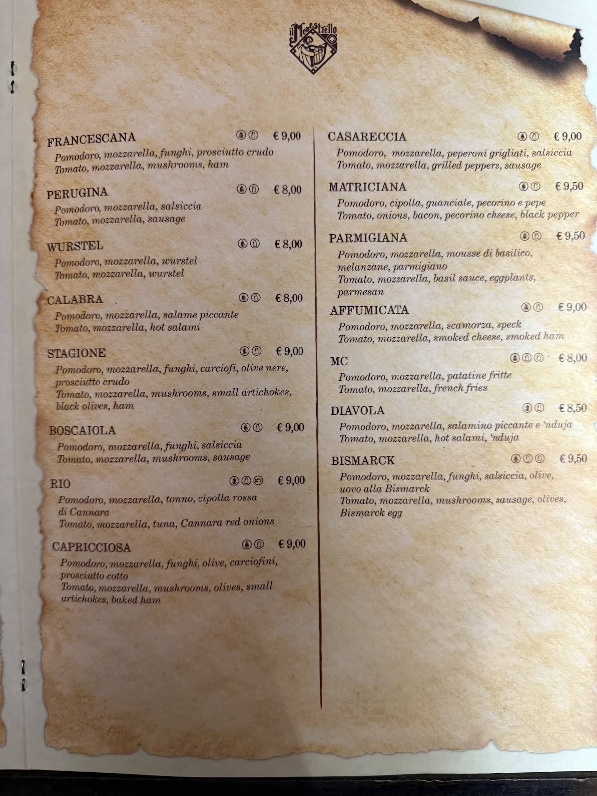 Menu di Ristorante Pizzeria Il Menestrello 