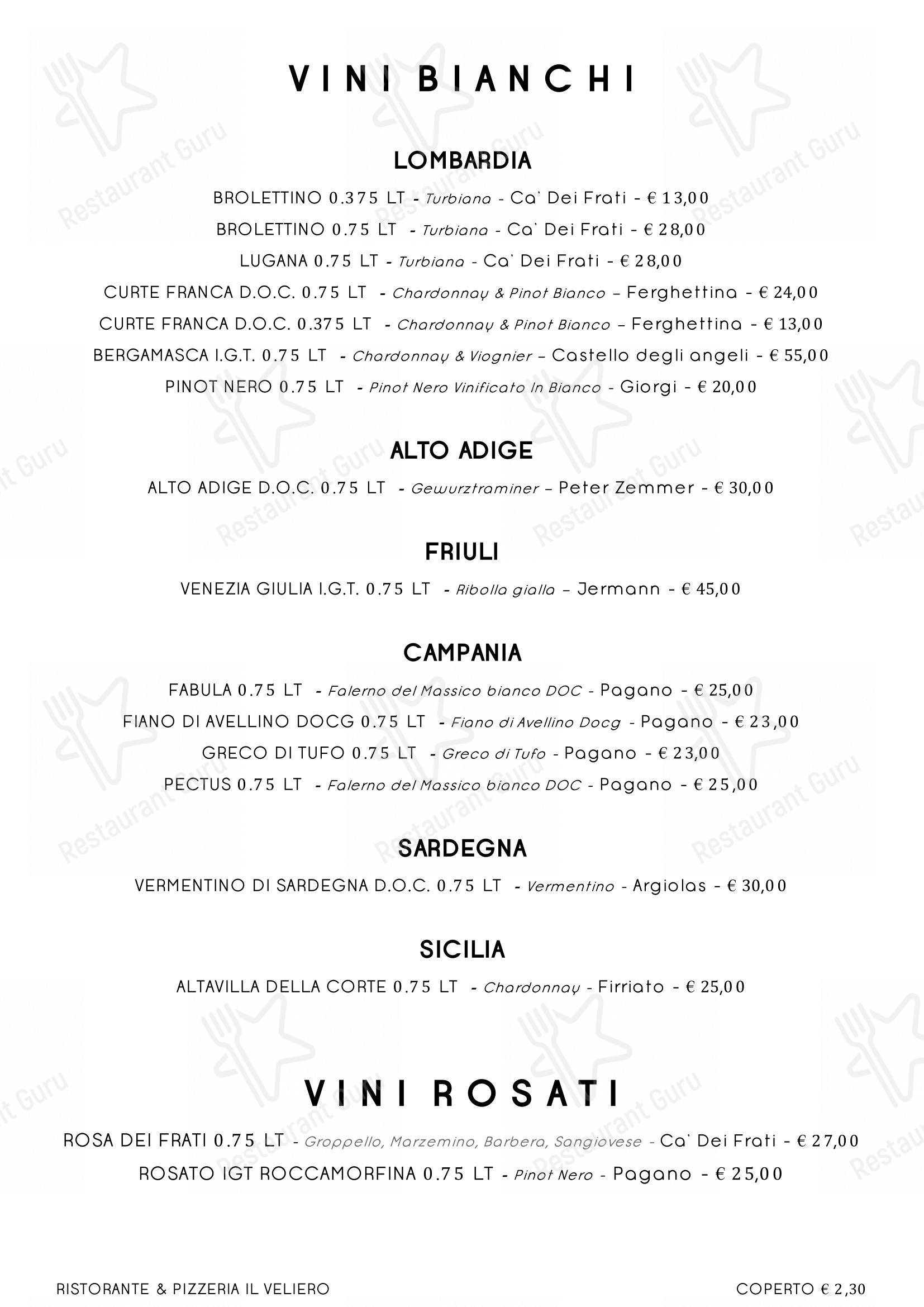 Menu per Ristorante Pizzeria Il Veliero in Rovato