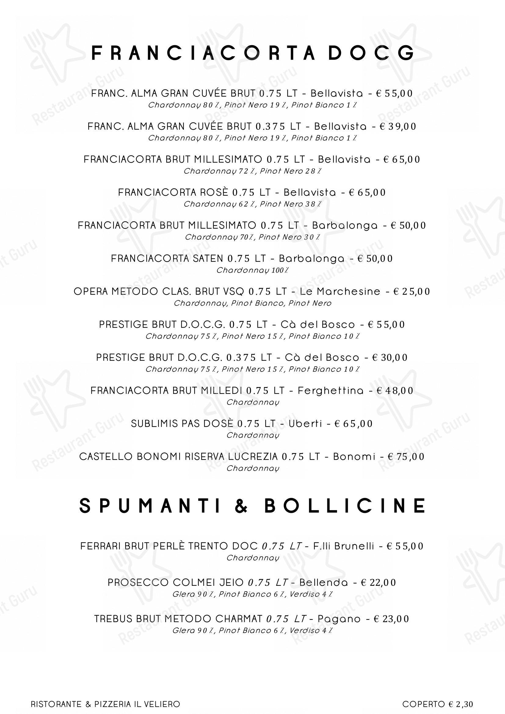 Menu per Ristorante Pizzeria Il Veliero ristorante