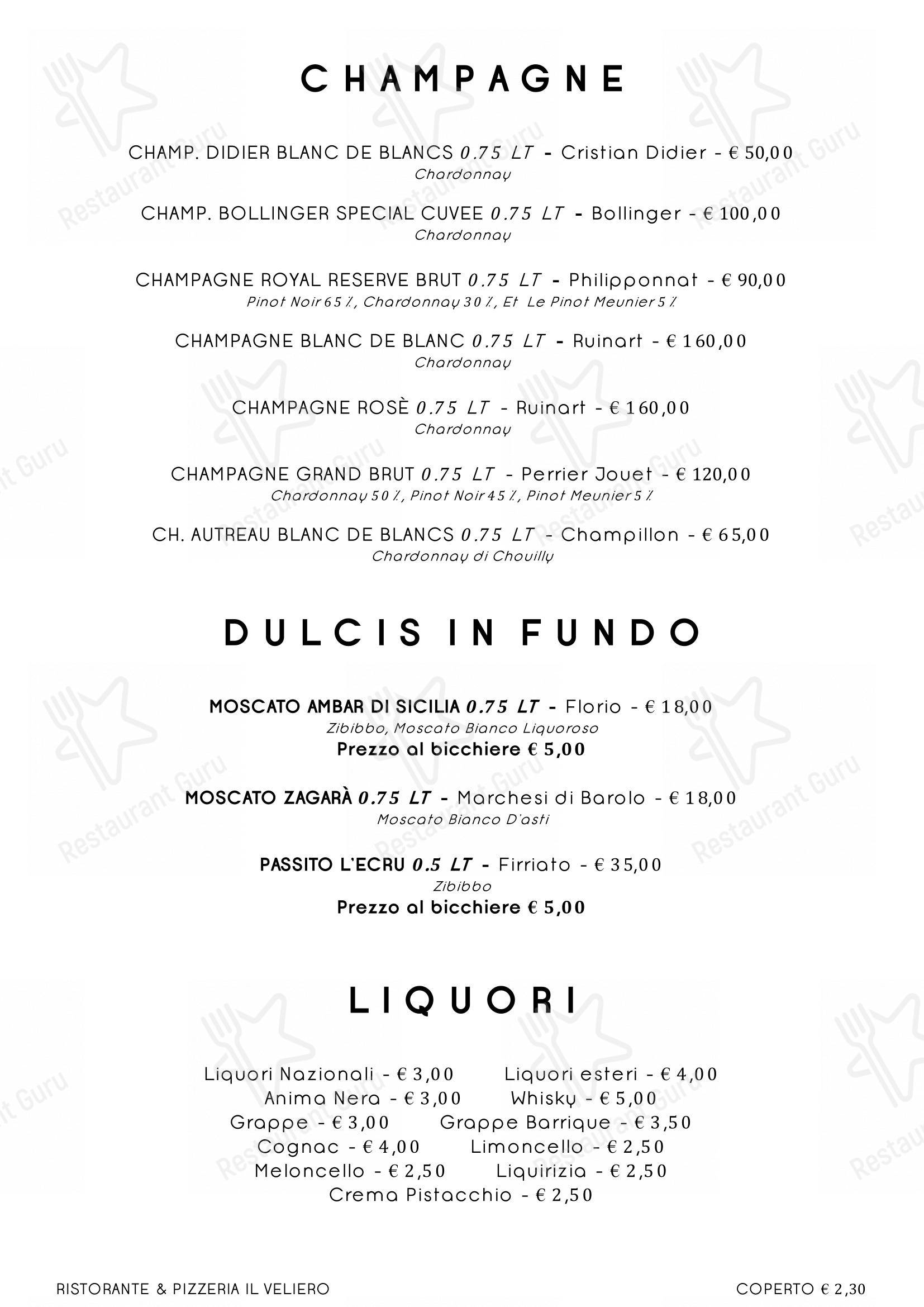 Menu di Ristorante Pizzeria Il Veliero - Menu