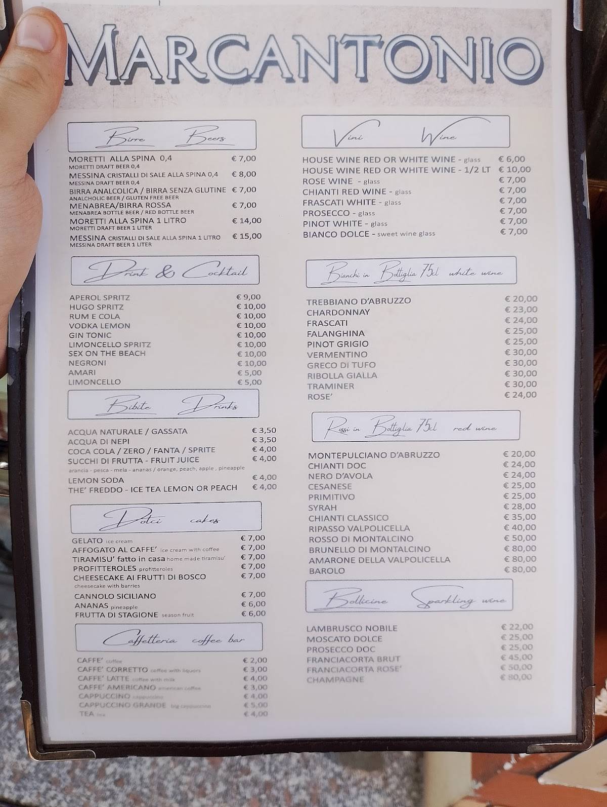 Menu di Ristorante Pizzeria Marcantonio 