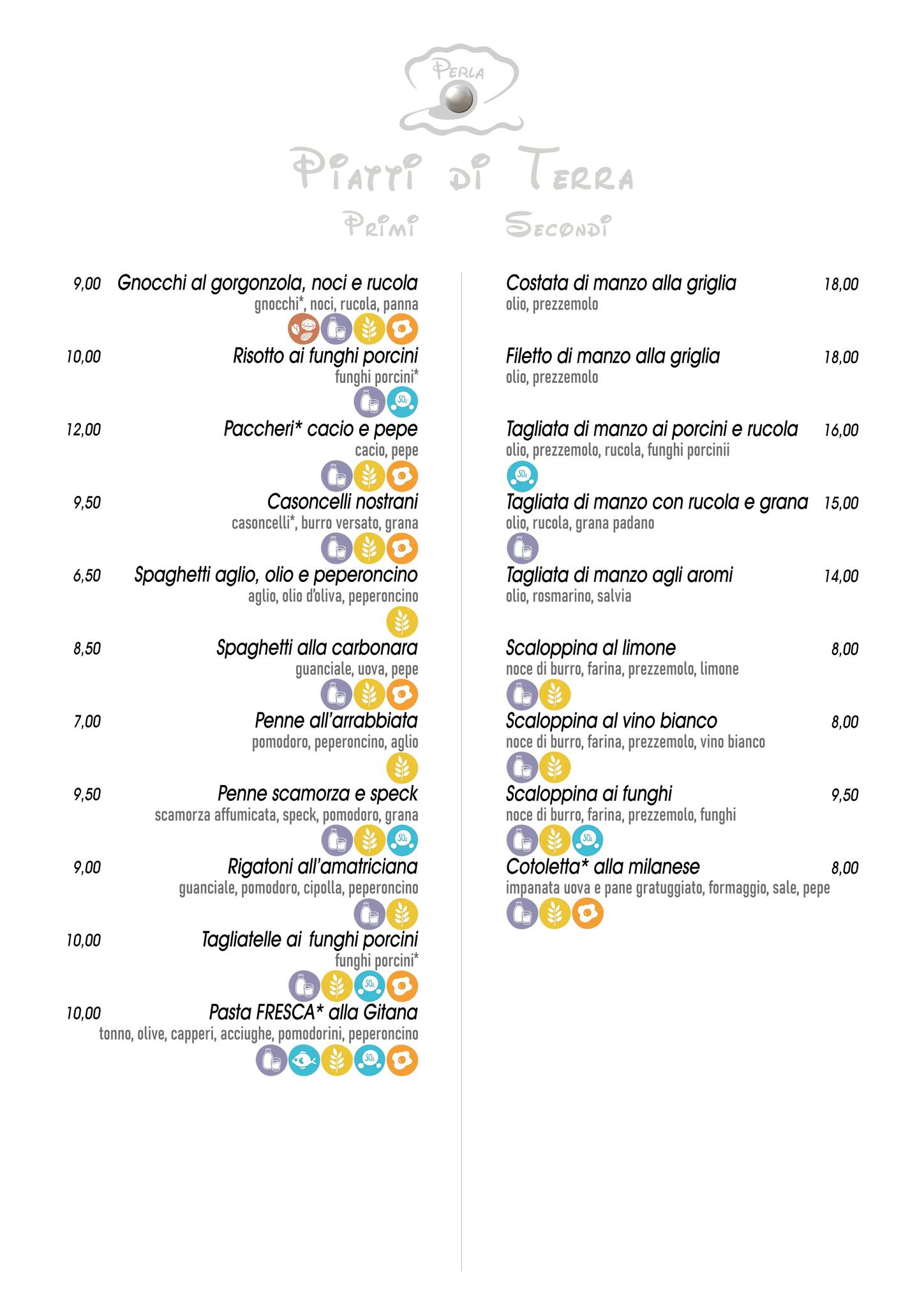 Menu di Ristorante Pizzeria PERLA 
