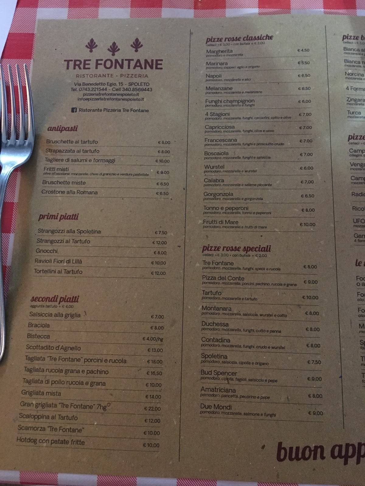 Menu di Ristorante Pizzeria Tre Fontane 