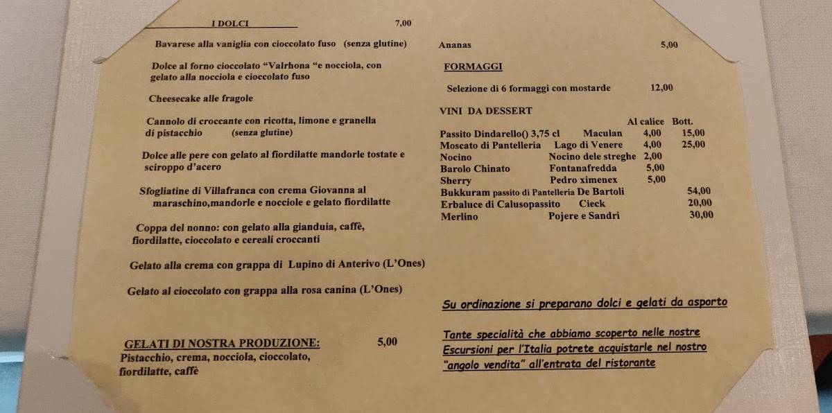Menu di Ristorante Osteria dei ricordi del Prima O Poi 