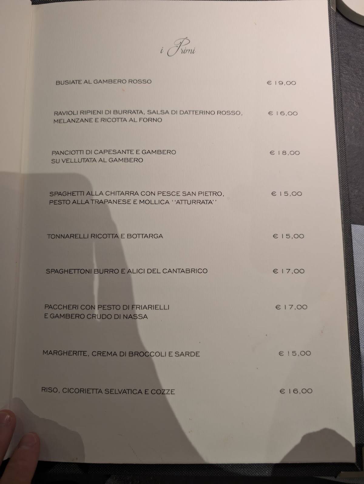 Menu di Ristorante Primafila Di Dionisio Munaco' 