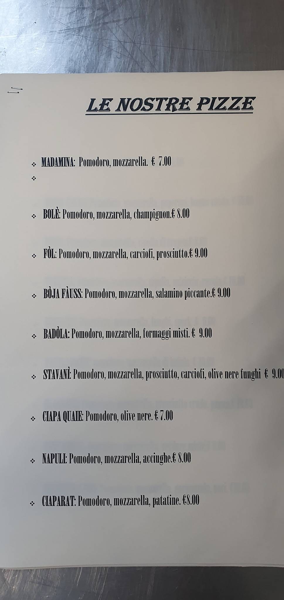 Menu di Ristorante S. Anna 