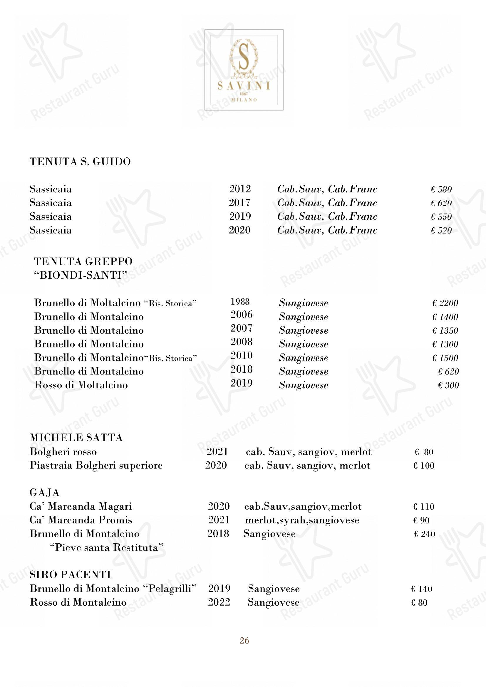 Savini 1867 in Milano - Коктейльная карта