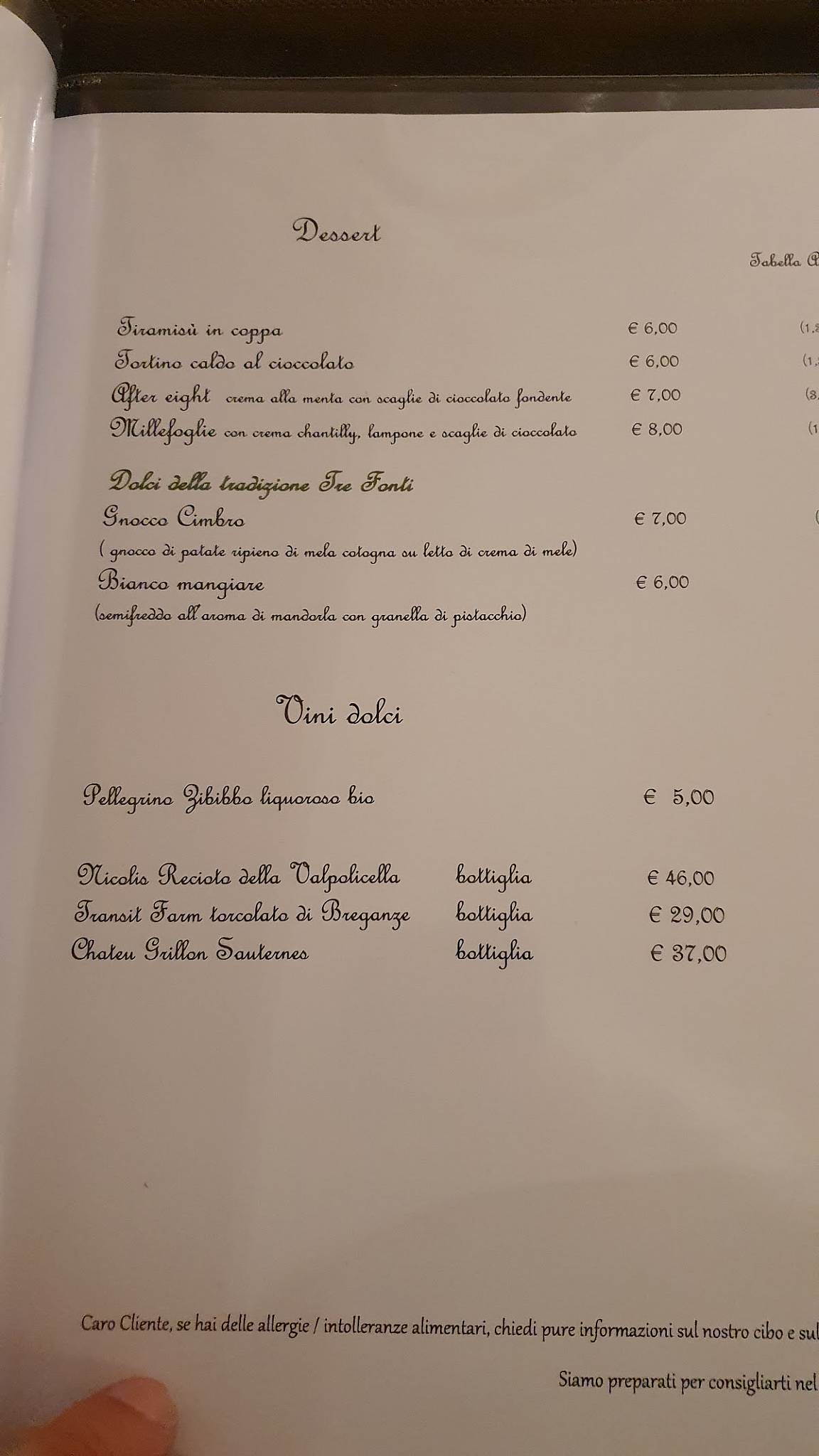 Menu di Ristorante Tre Fonti 