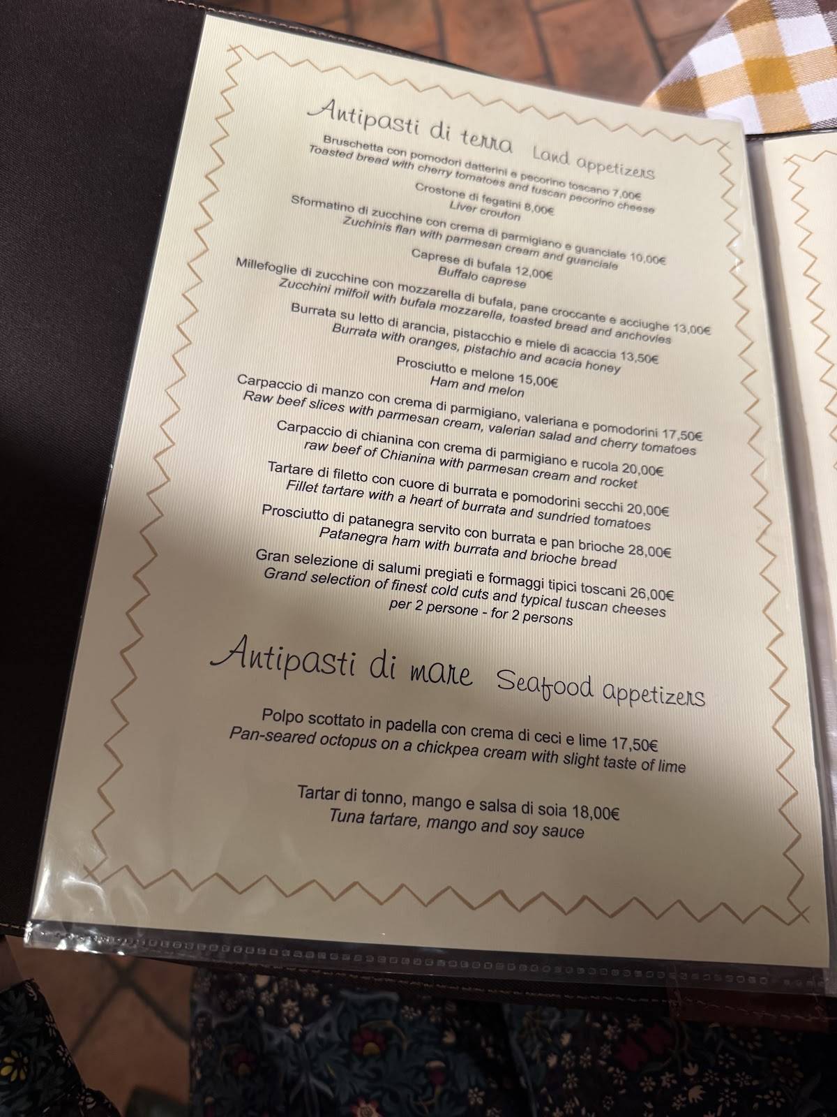 Menu di Ristorante Tre Pepi - Firenze 