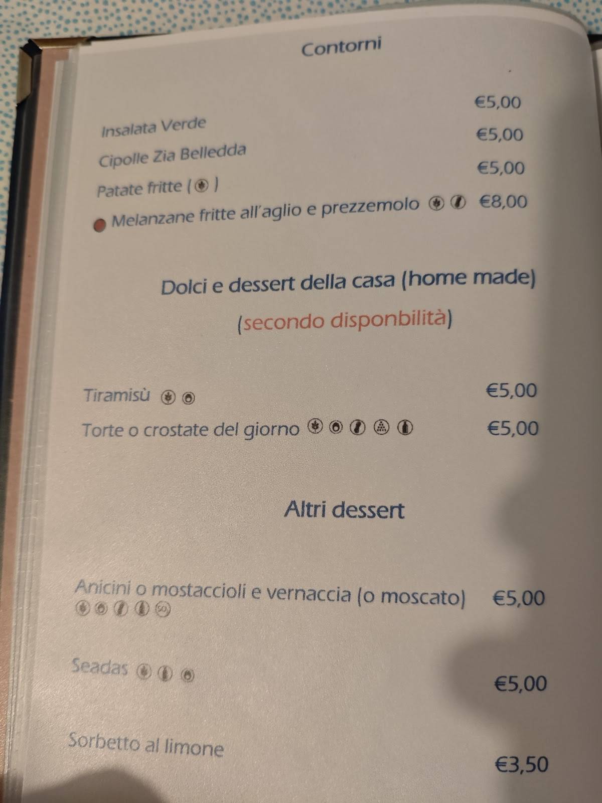 Menu di Ristorante Zia Belledda 