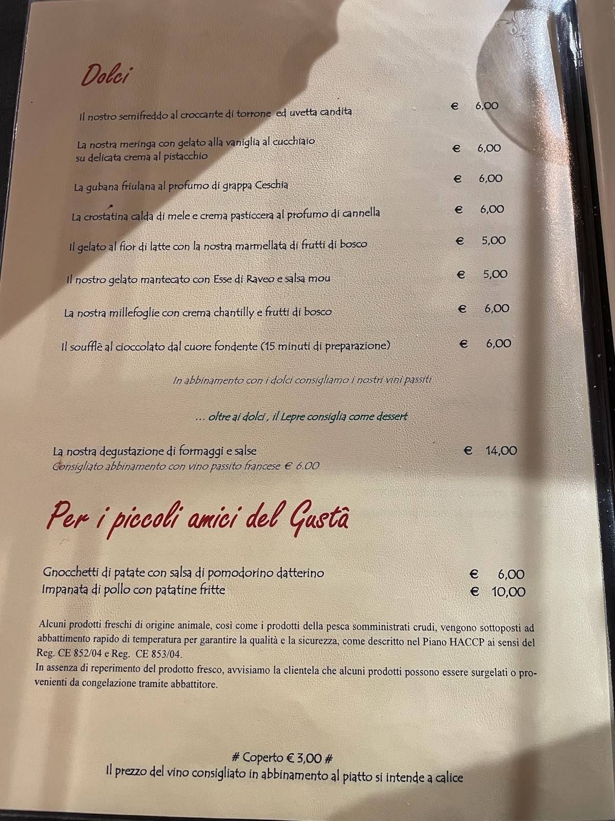Menu di Gustâ Al Lepre 