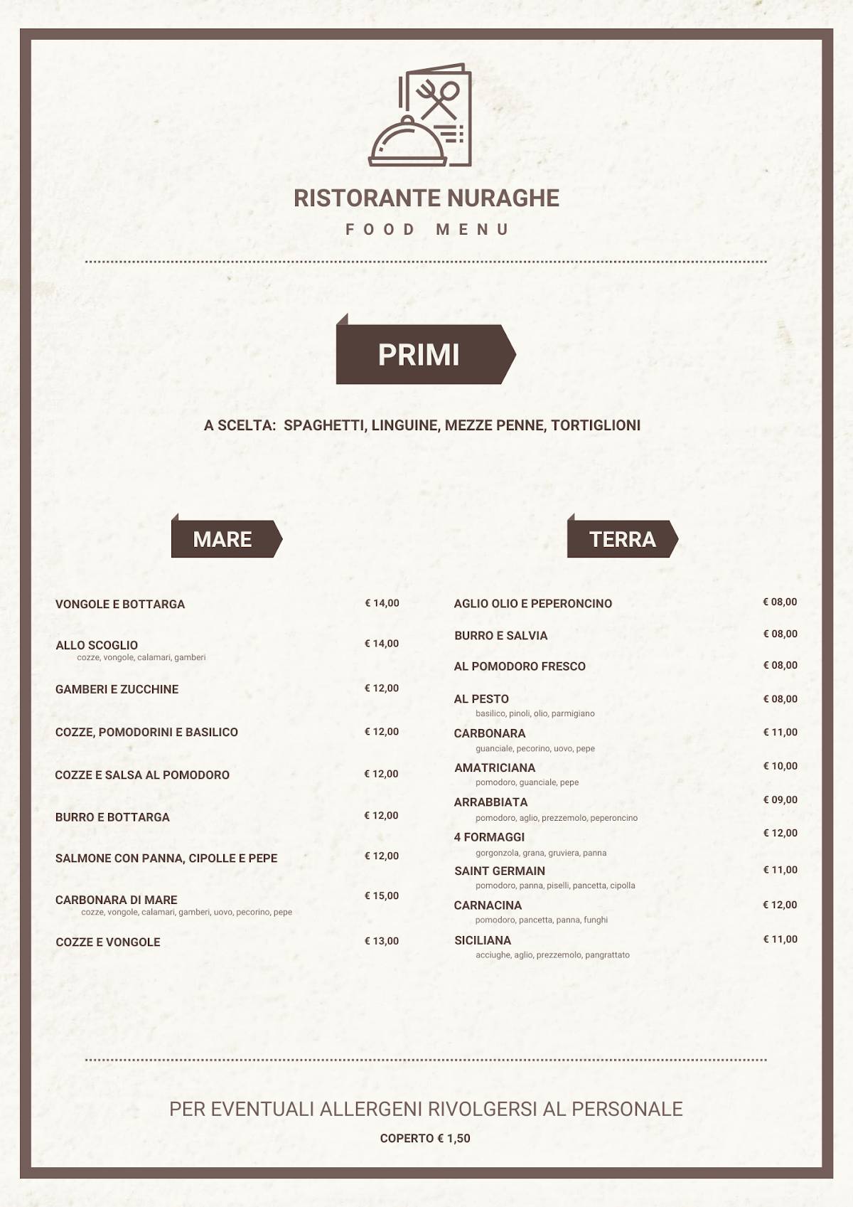 Menu di Ristorante bar Nuraghe 